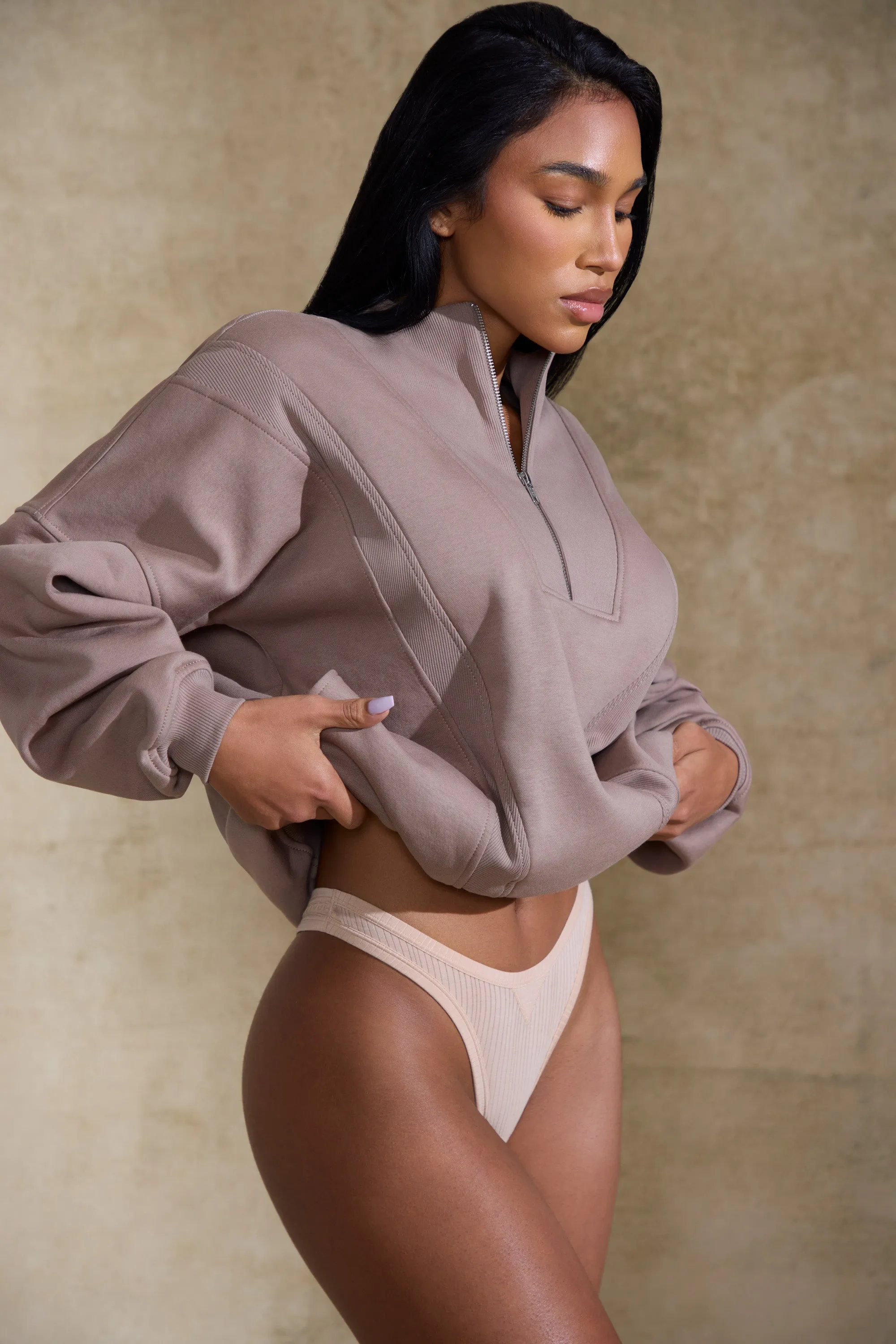 Comfort Zone - Oversized Half Zip Sweatshirt in Brown sold by Bo + Tee product image thumbnail 2