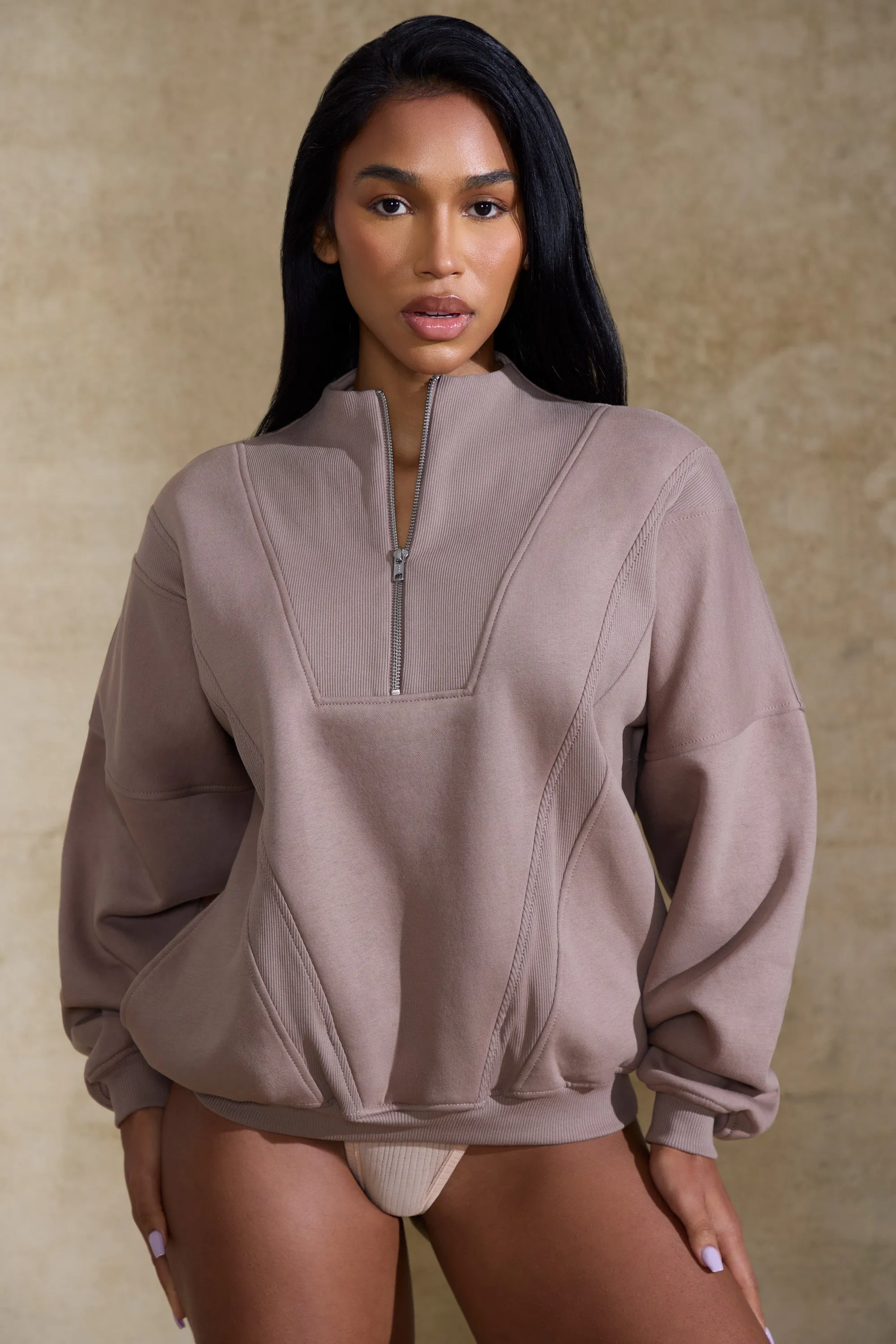 Comfort Zone - Oversized Half Zip Sweatshirt in Brown sold by Bo + Tee product image thumbnail 5