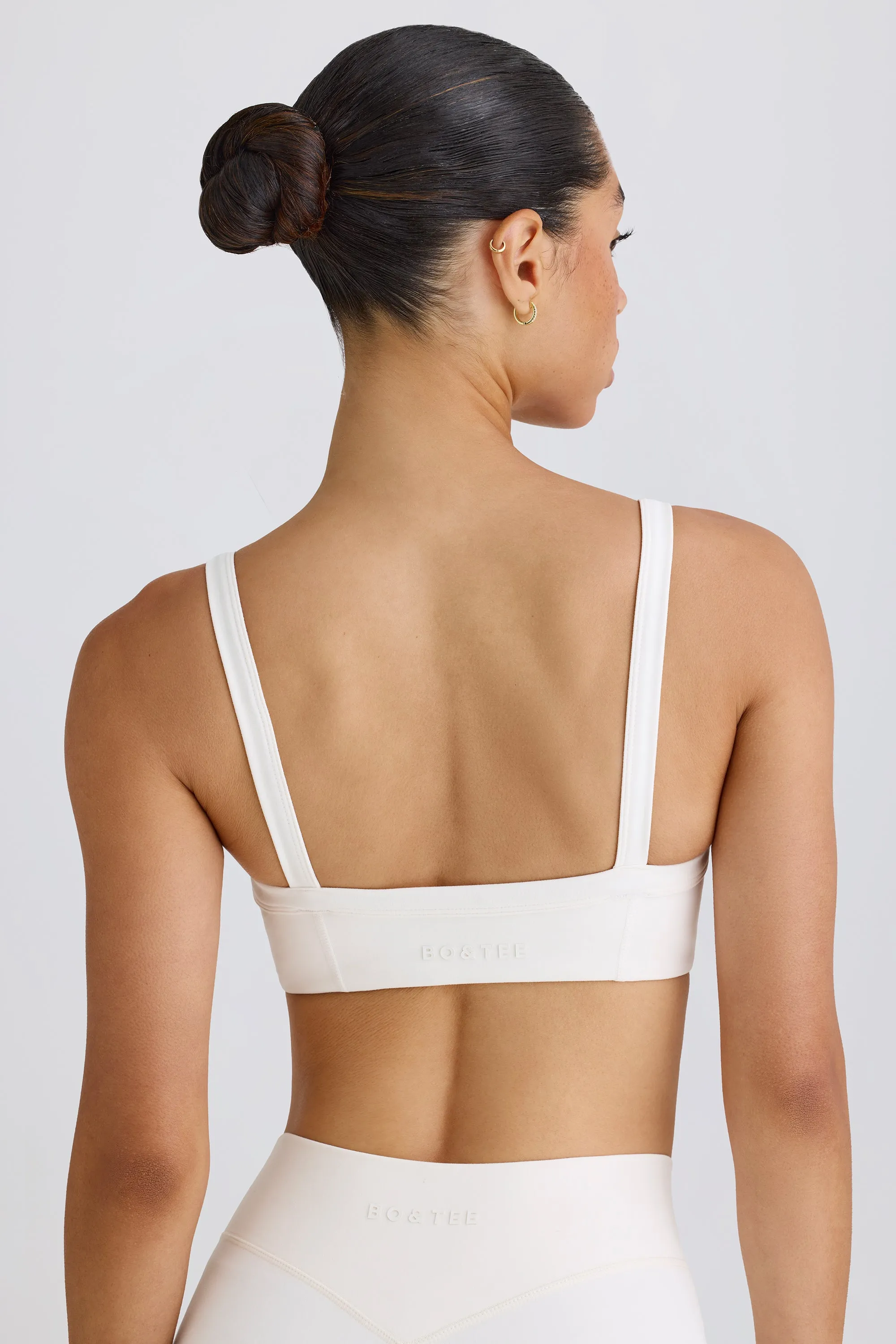 Soft Active Contrast-Trim Sports Bra in White sold by Bo + Tee product image thumbnail 3