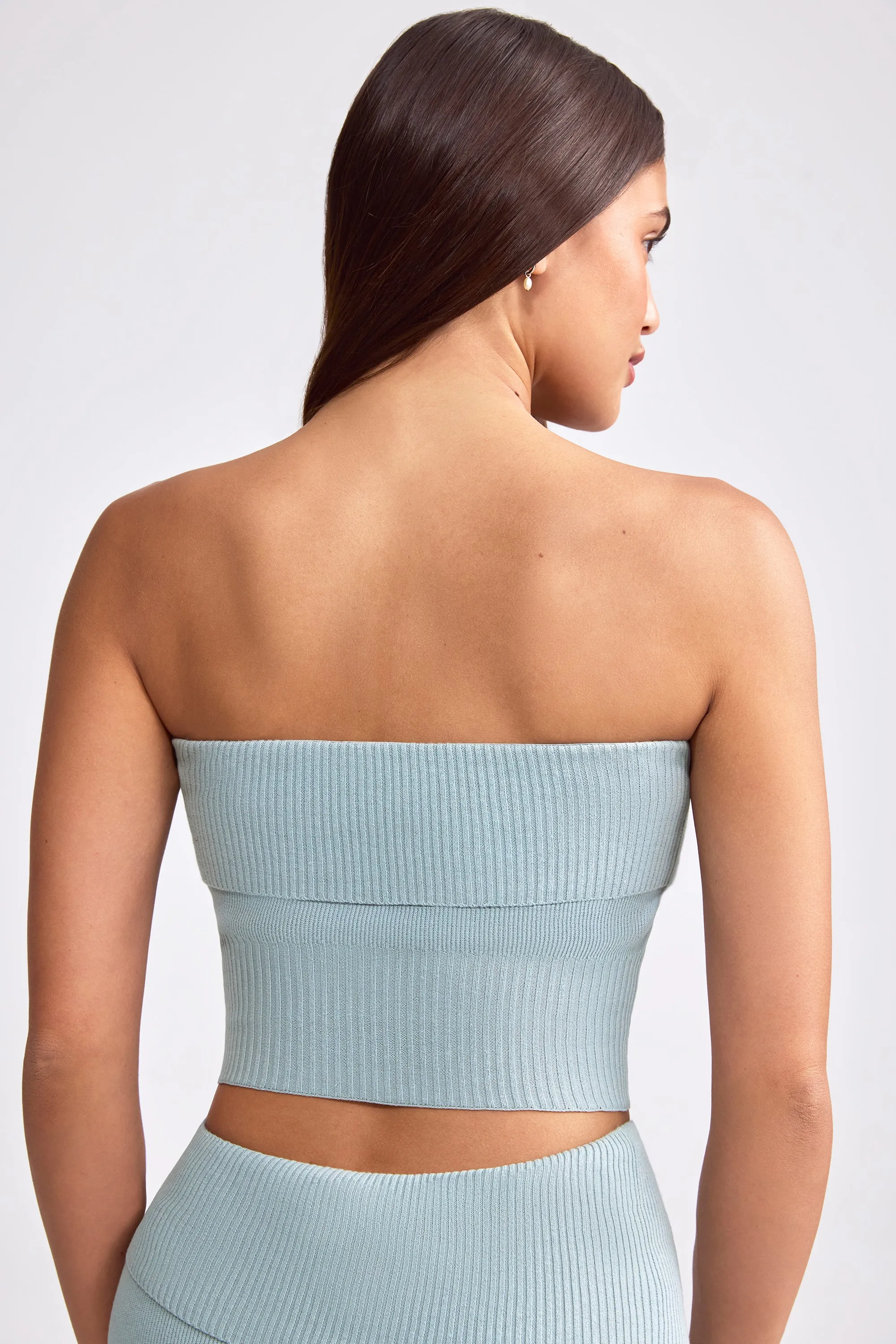 Bandeau Chunky Knit Crop Top in Dusty Teal sold by Bo + Tee product image thumbnail 3