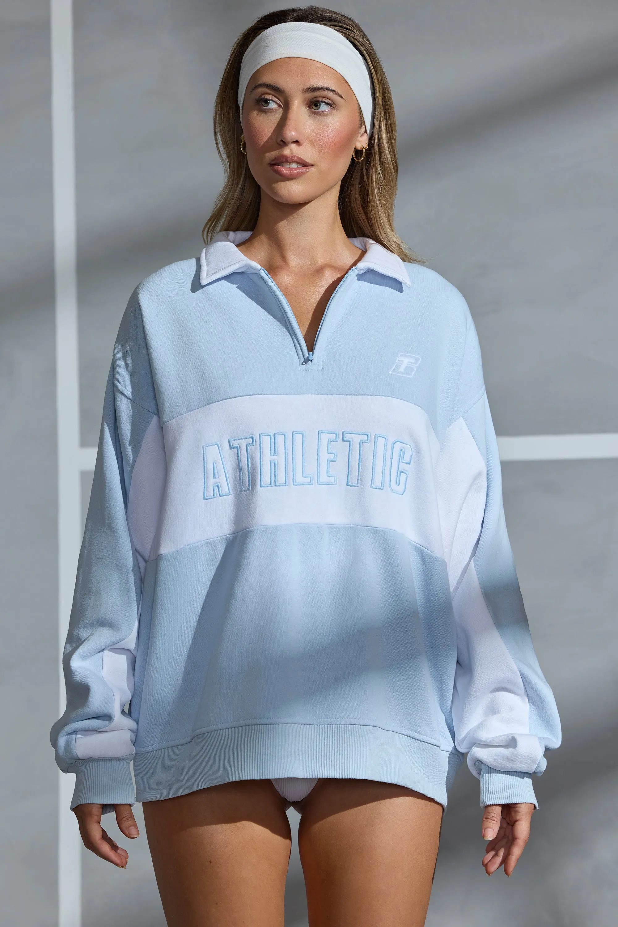 Athletic - Oversized Half Zip Panel Sweatshirt in Powder Blue sold by Bo + Tee product image thumbnail 5