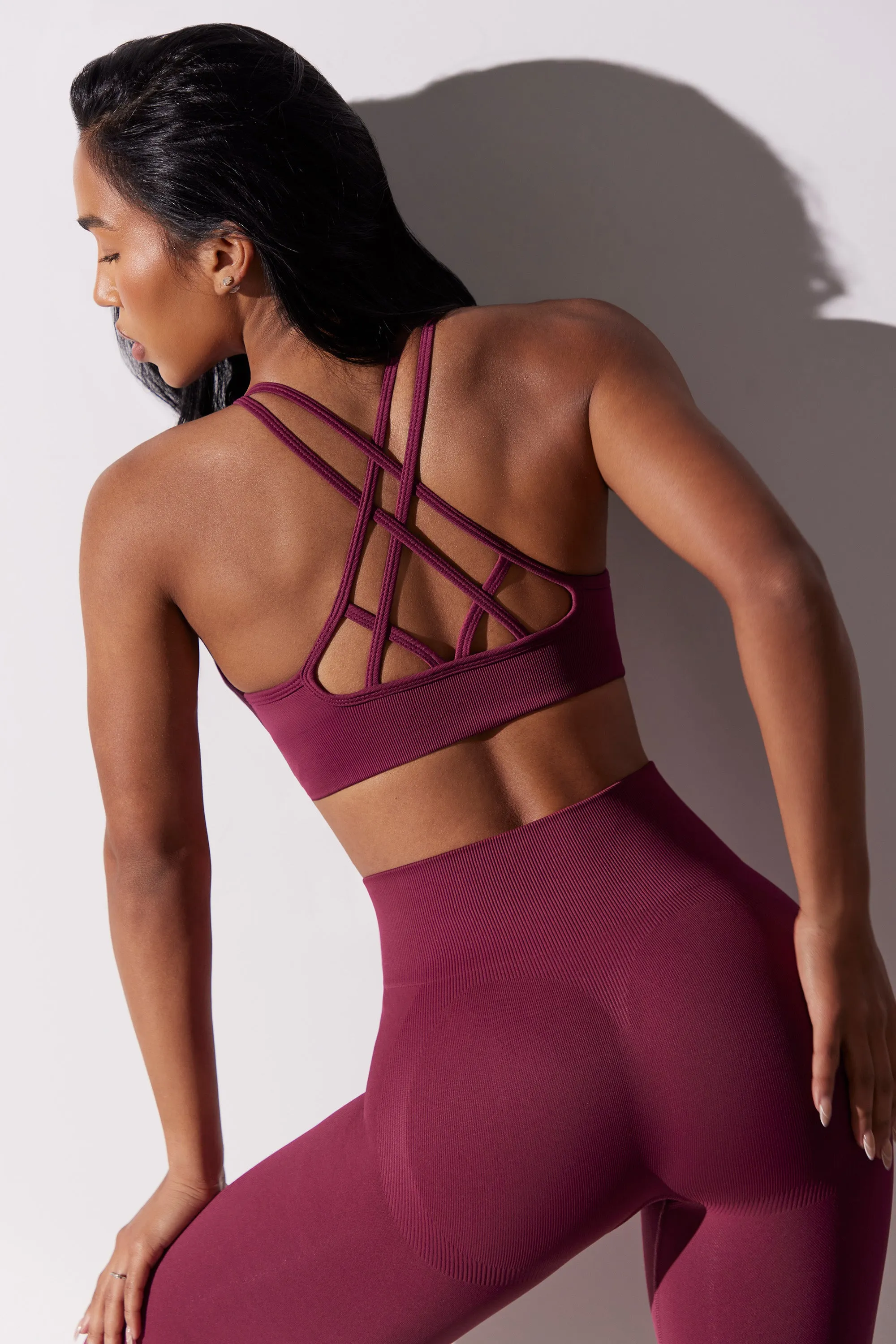 Scoop Neck Multi Strap Sports Bra in Plum sold by Bo + Tee product image thumbnail 3