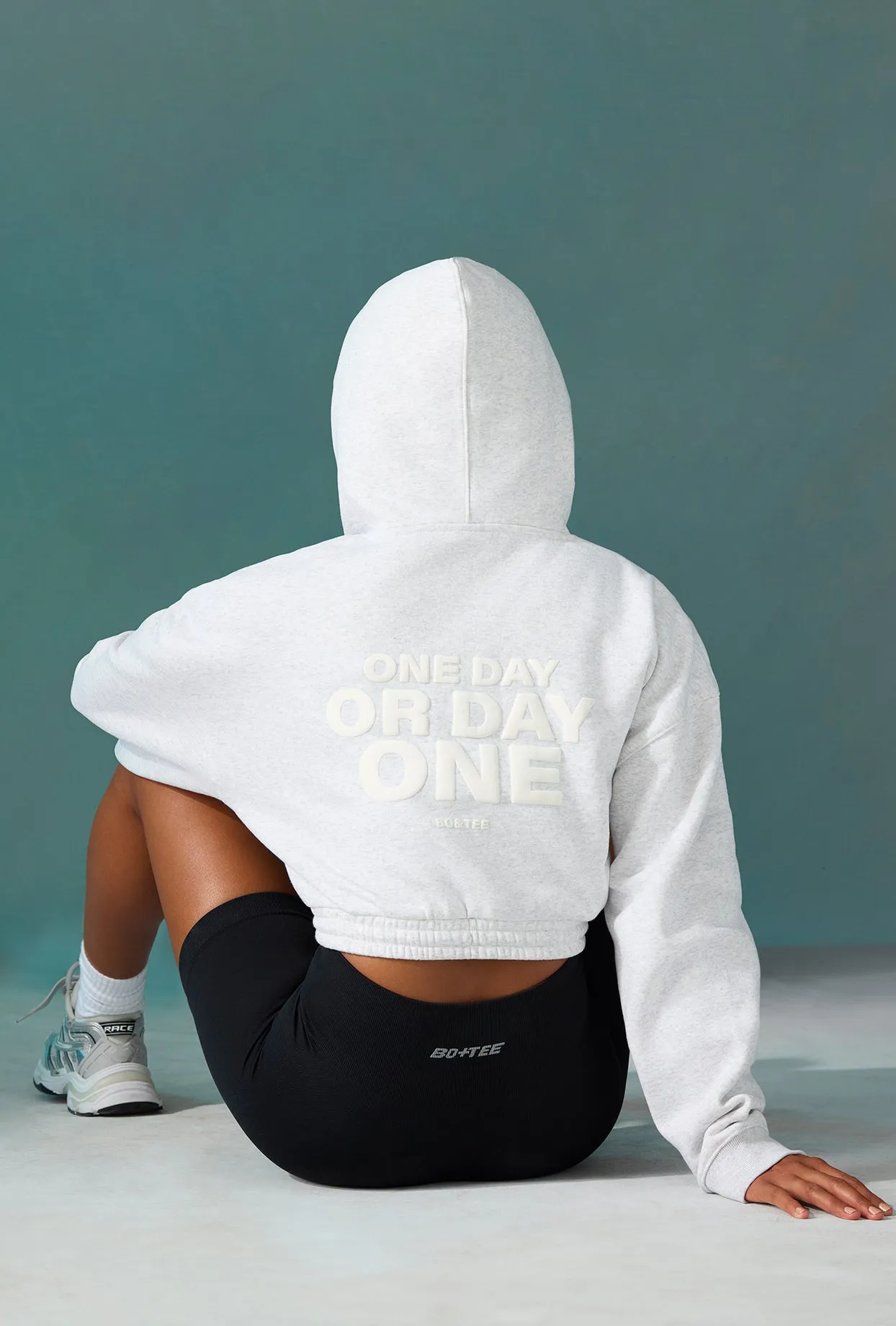 Cropped Drawstring Hooded Sweatshirt in Grey Marl sold by Bo + Tee product image thumbnail 4