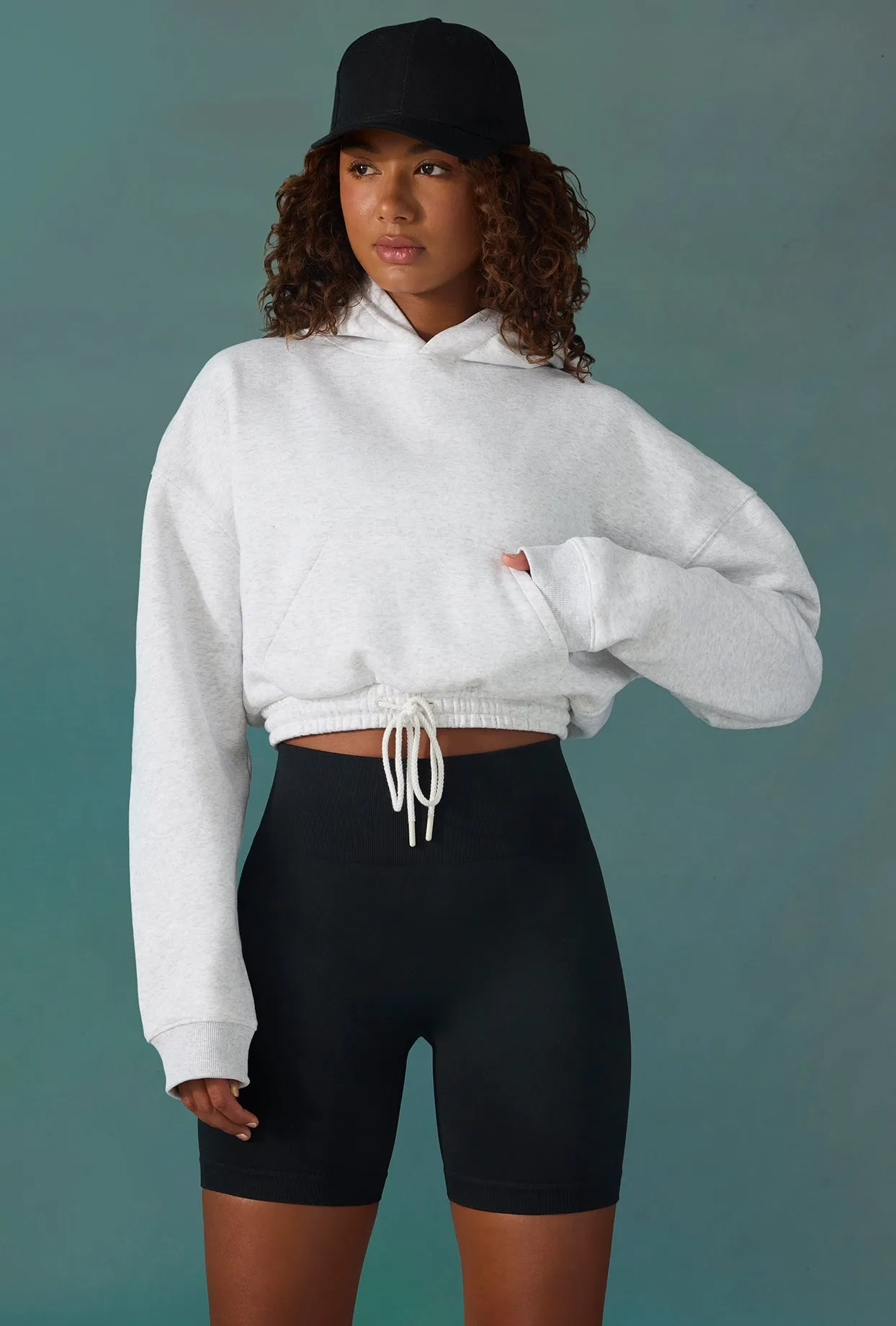 Cropped Drawstring Hooded Sweatshirt in Grey Marl sold by Bo + Tee product image thumbnail 3