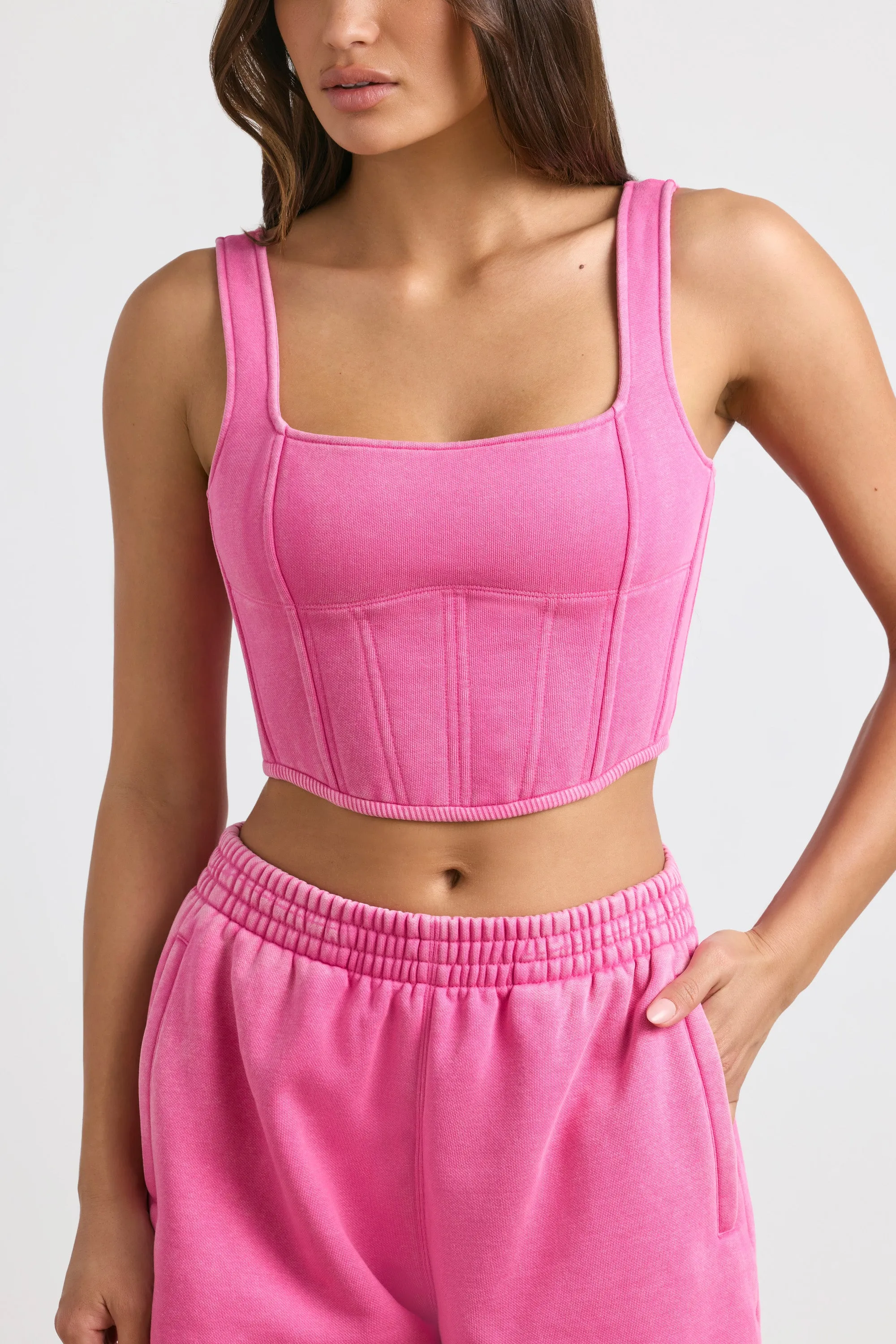 Brushed Jersey Corset Crop Top in Hot Pink sold by Bo + Tee product image thumbnail 4
