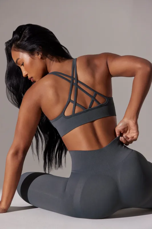 Constant - Scoop Neck Multi Strap Sports Bra in Grey sold by Bo + Tee