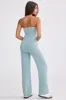 Bandeau Kick Flare Chunky Knit Jumpsuit in Dusty Teal sold by Bo + Tee