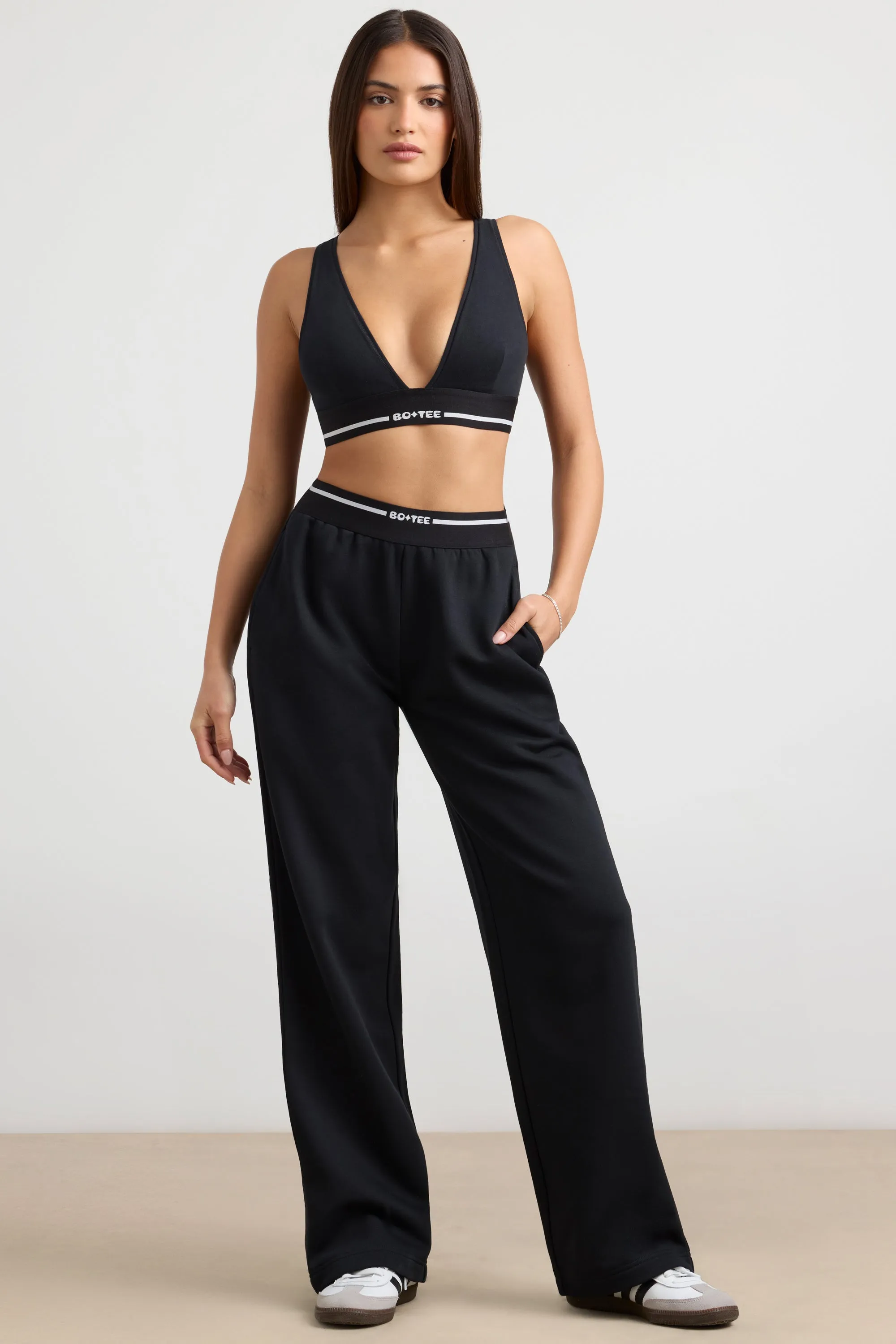 Fluid - Petite High-Waist Straight-Leg Joggers in Black sold by Bo + Tee