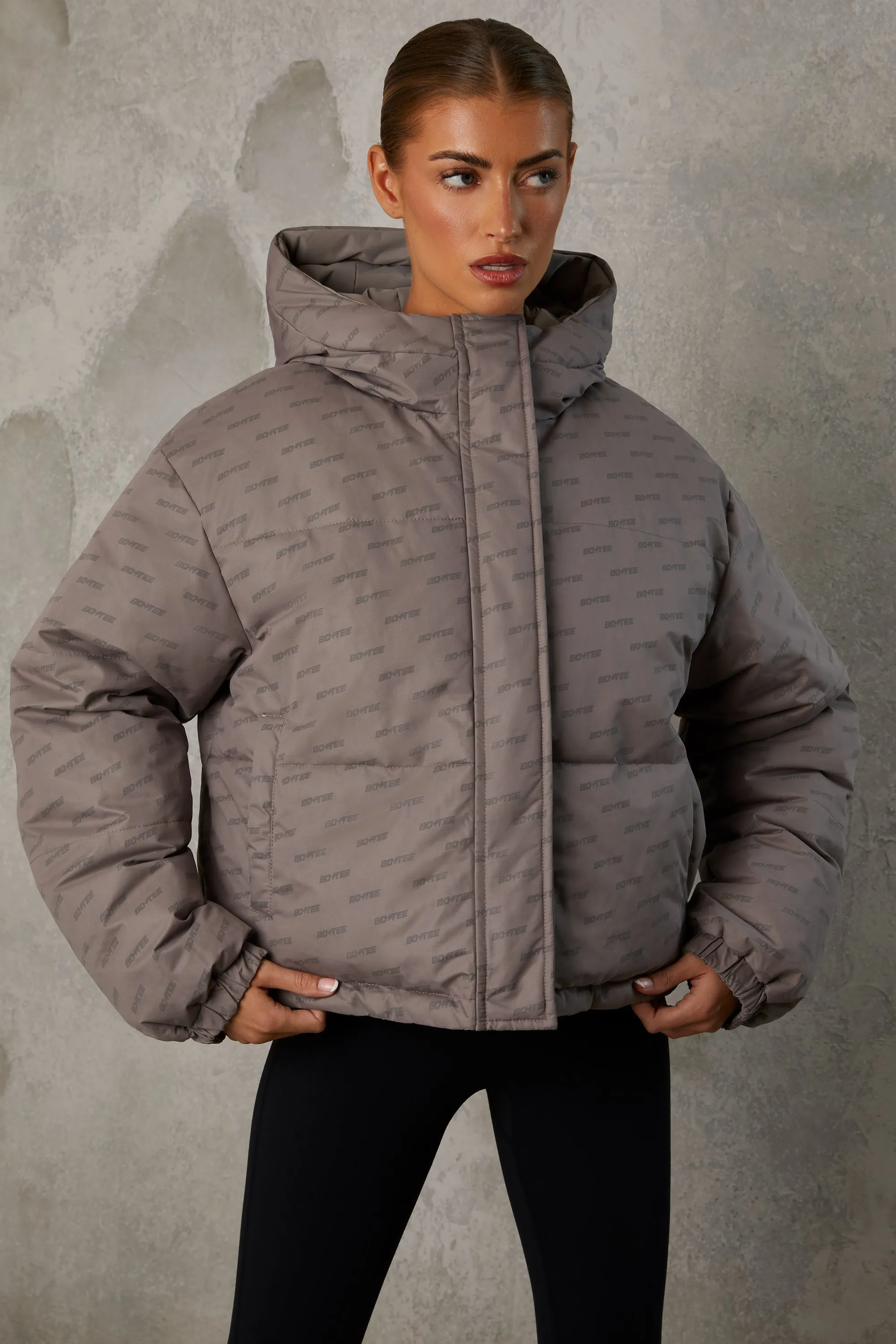 Reversible Hooded Puffer Jacket in Warm Gray sold by Bo + Tee product image thumbnail 5