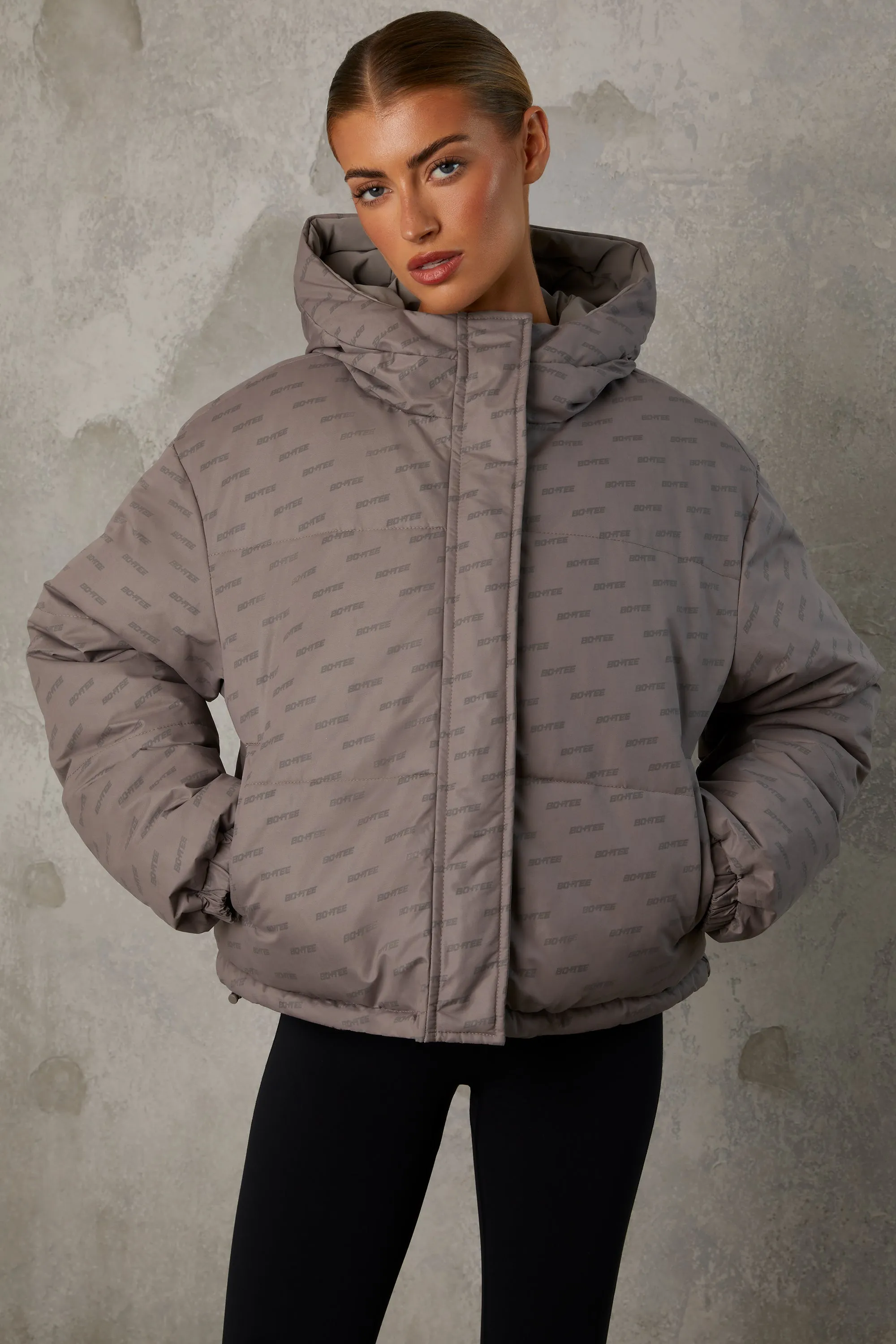 Reversible Hooded Puffer Jacket in Warm Gray sold by Bo + Tee