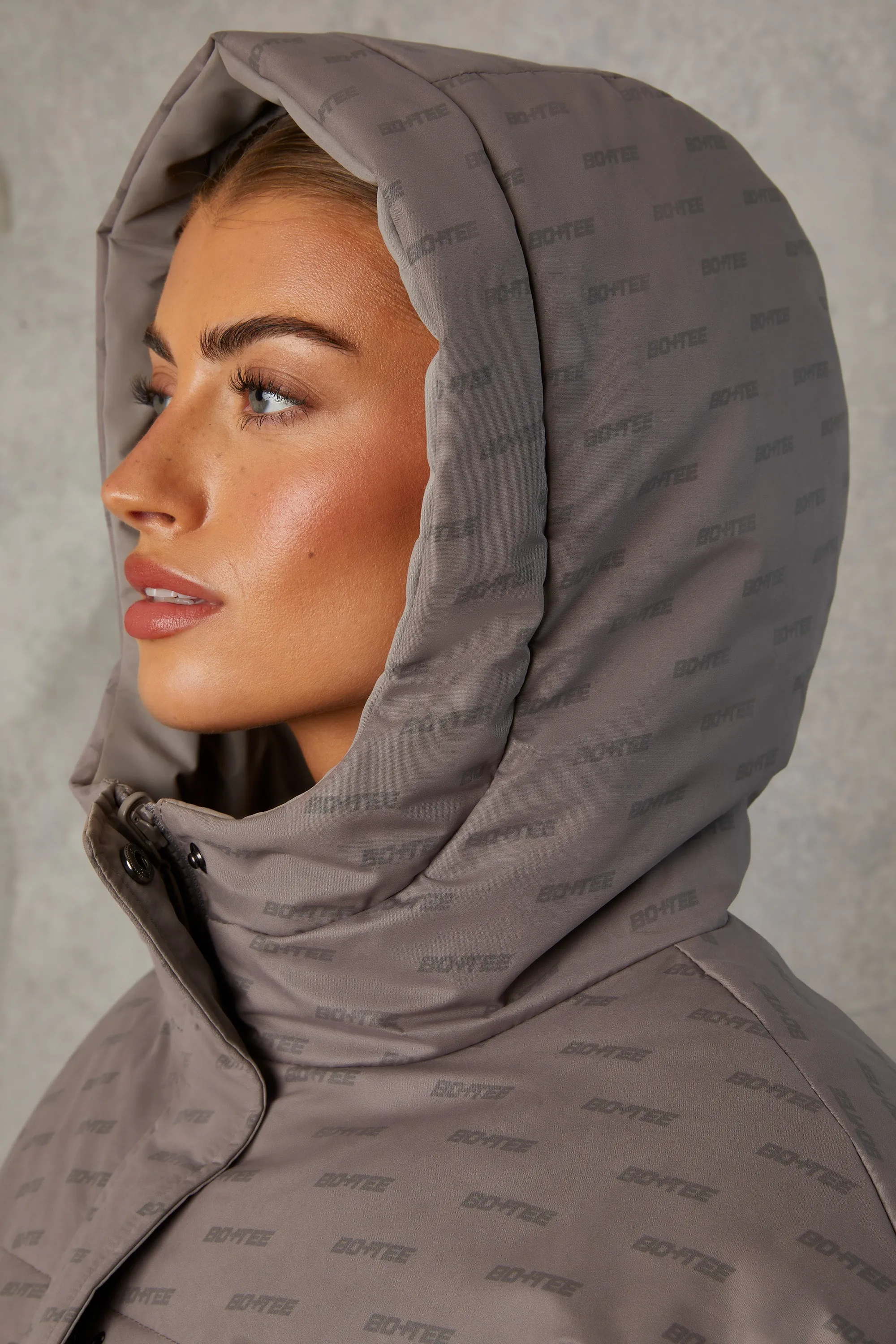 Reversible Hooded Puffer Jacket in Warm Gray sold by Bo + Tee product image thumbnail 4