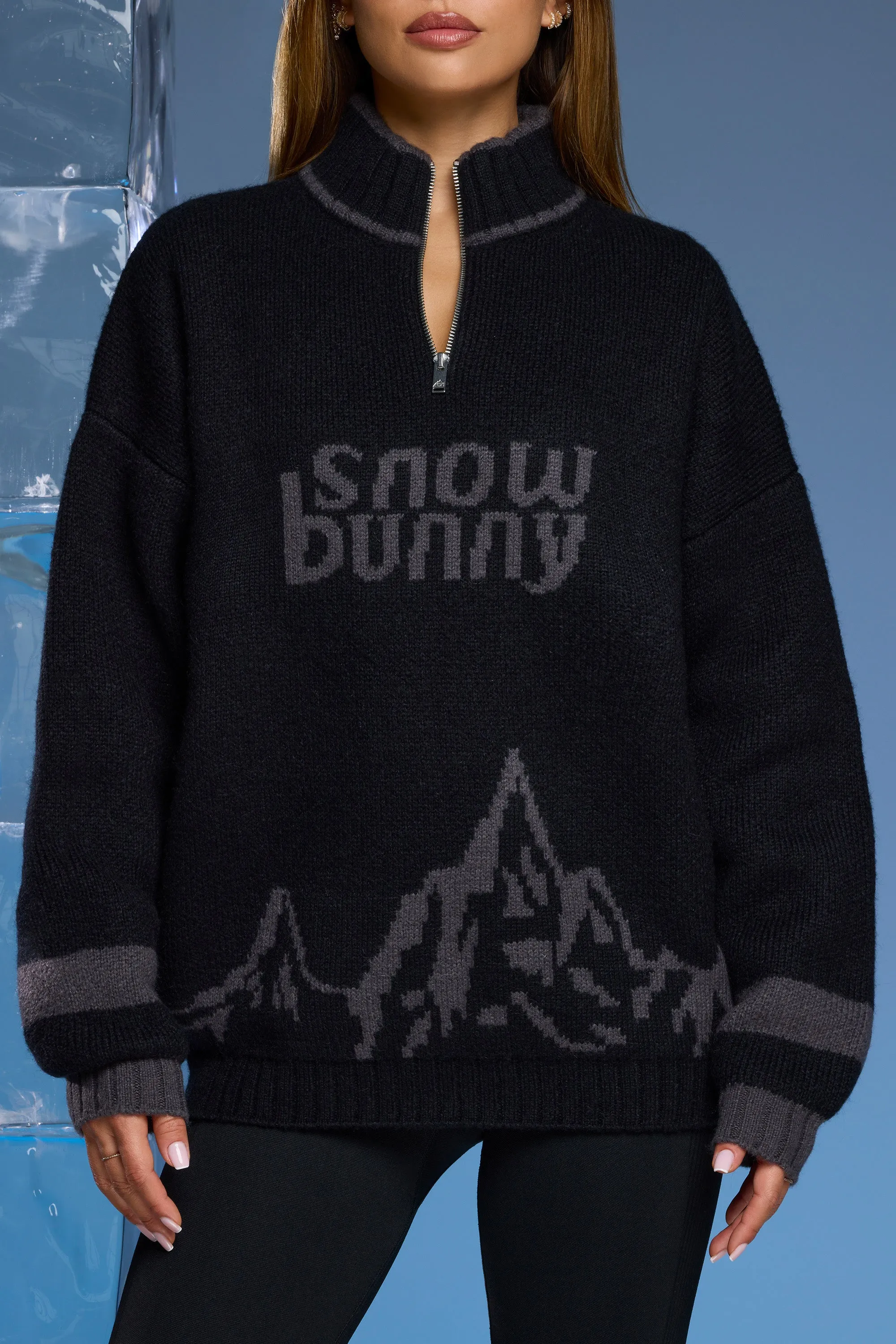 Snow Bunny - Oversized Half Zip Chunky Knit Jumper in Black sold by Bo + Tee product image thumbnail 4