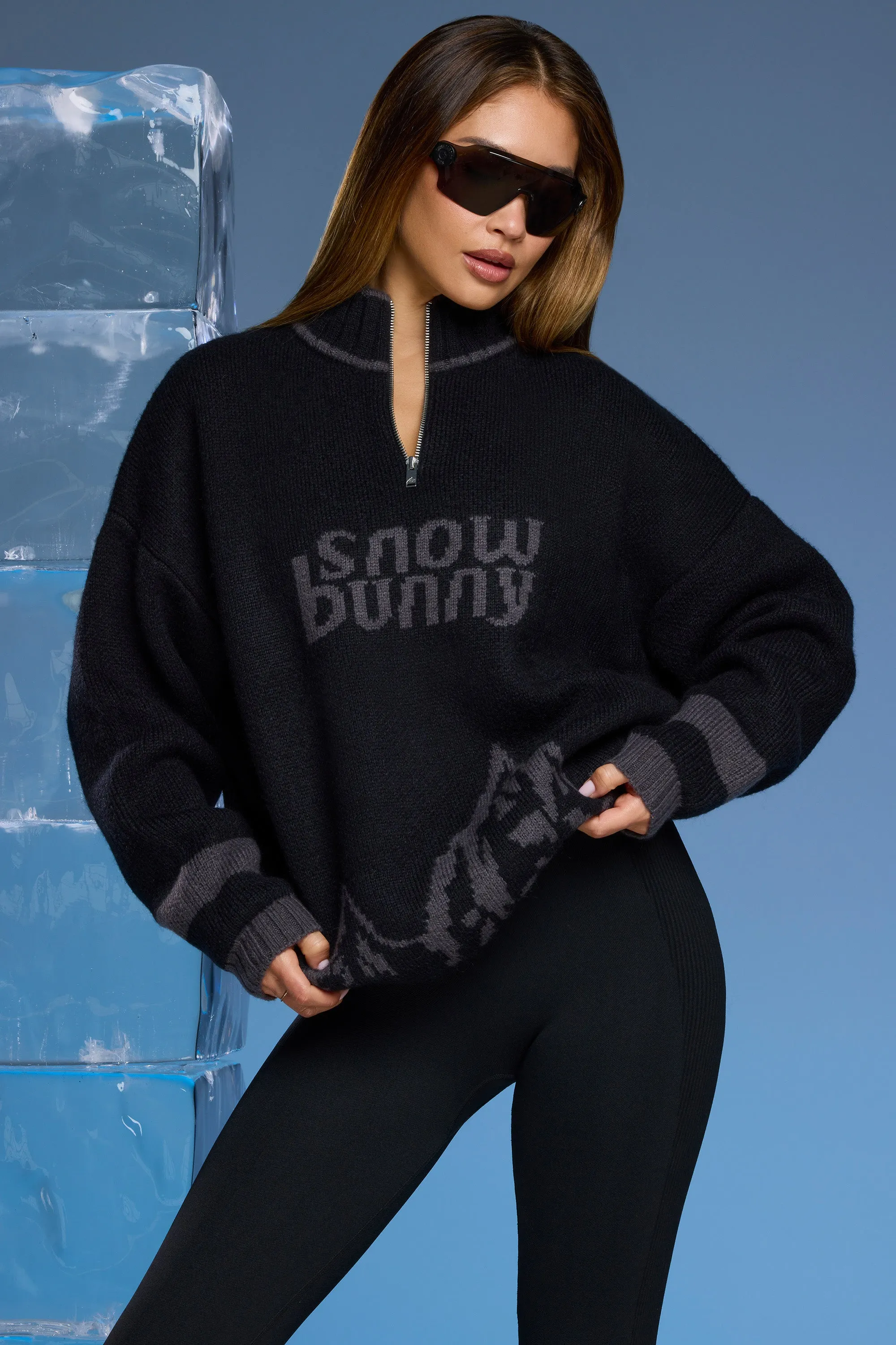 Snow Bunny - Oversized Half Zip Chunky Knit Jumper in Black sold by Bo + Tee product image thumbnail 5