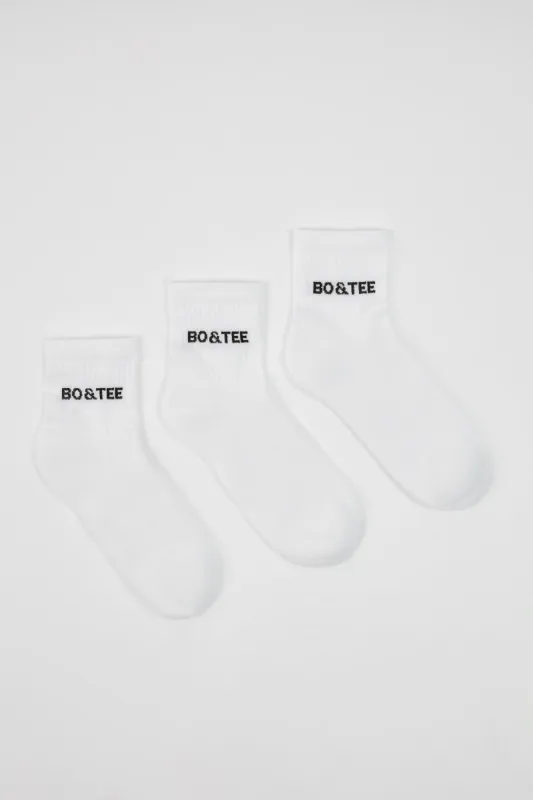 Ribbed Half-Crew Sock Bundle in White sold by Bo + Tee