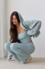 Petite Fold Over Kick Flare Chunky Knit Trousers in Dusty Teal sold by Bo + Tee