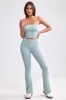 Petite Fold Over Kick Flare Chunky Knit Trousers in Dusty Teal sold by Bo + Tee