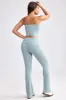 Petite Fold Over Kick Flare Chunky Knit Trousers in Dusty Teal sold by Bo + Tee