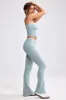 Petite Fold Over Kick Flare Chunky Knit Trousers in Dusty Teal sold by Bo + Tee