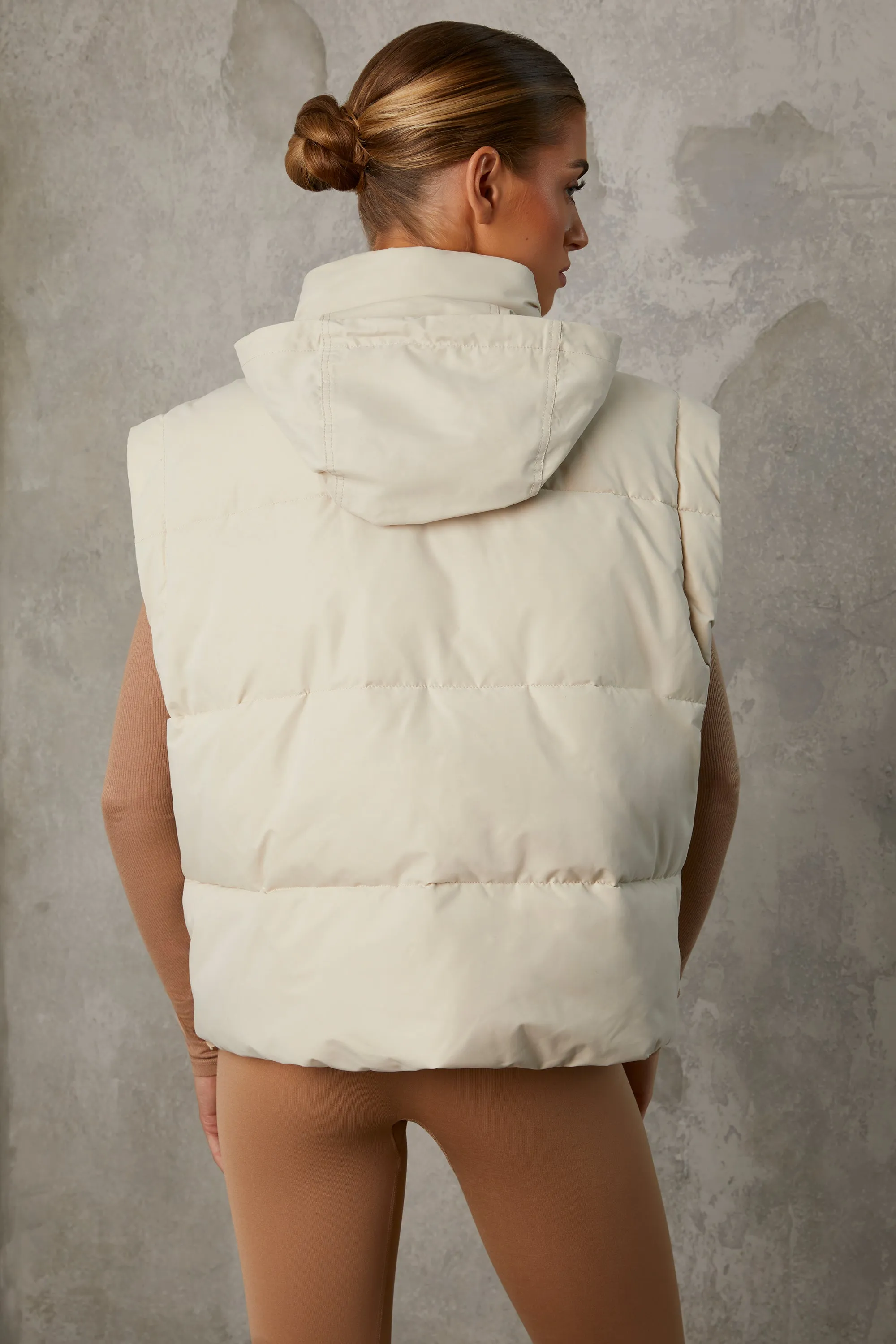 Cropped Puffer Jacket with Detachable Sleeves in Sand sold by Bo + Tee product image thumbnail 4