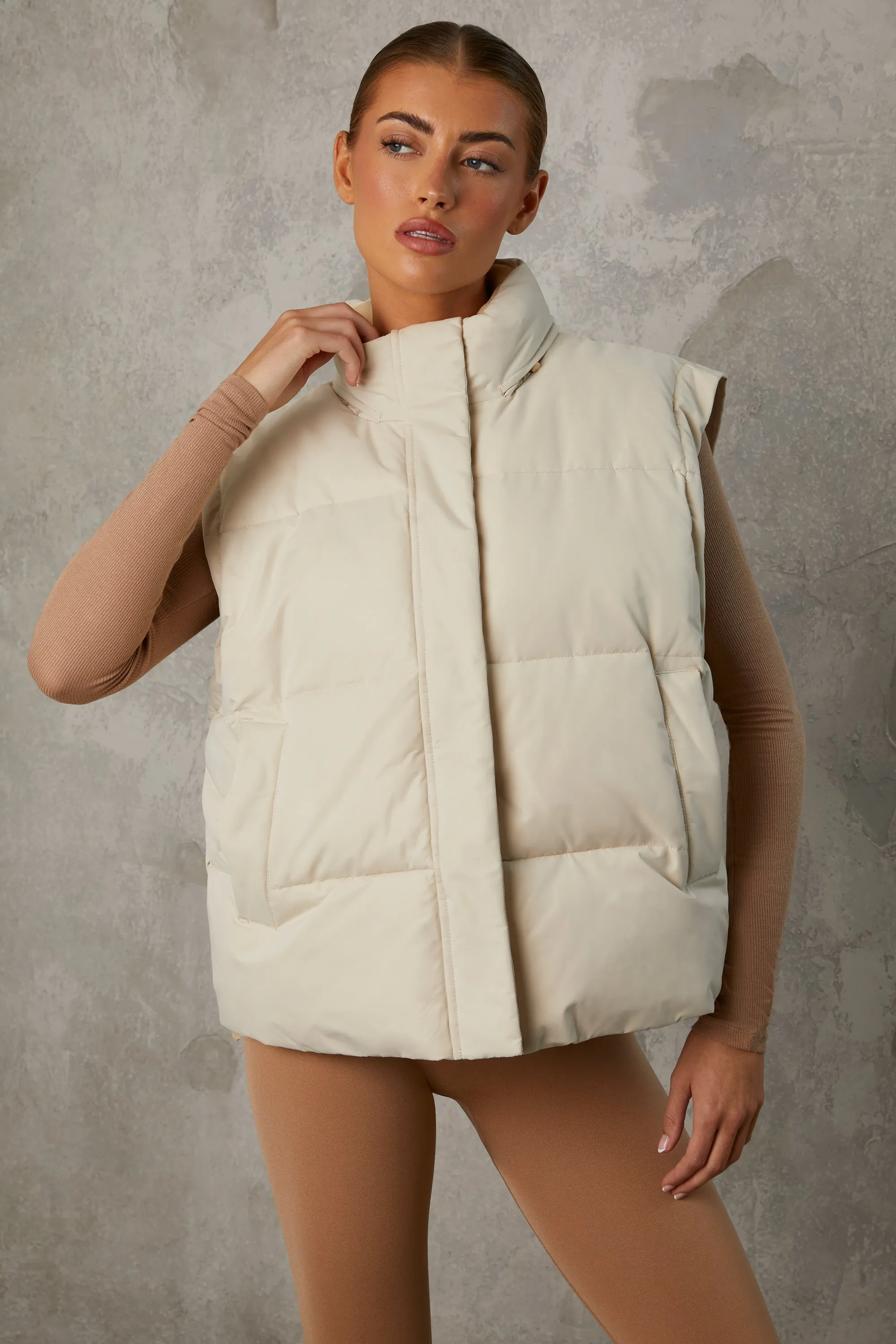 Cropped Puffer Jacket with Detachable Sleeves in Sand sold by Bo + Tee product image thumbnail 3