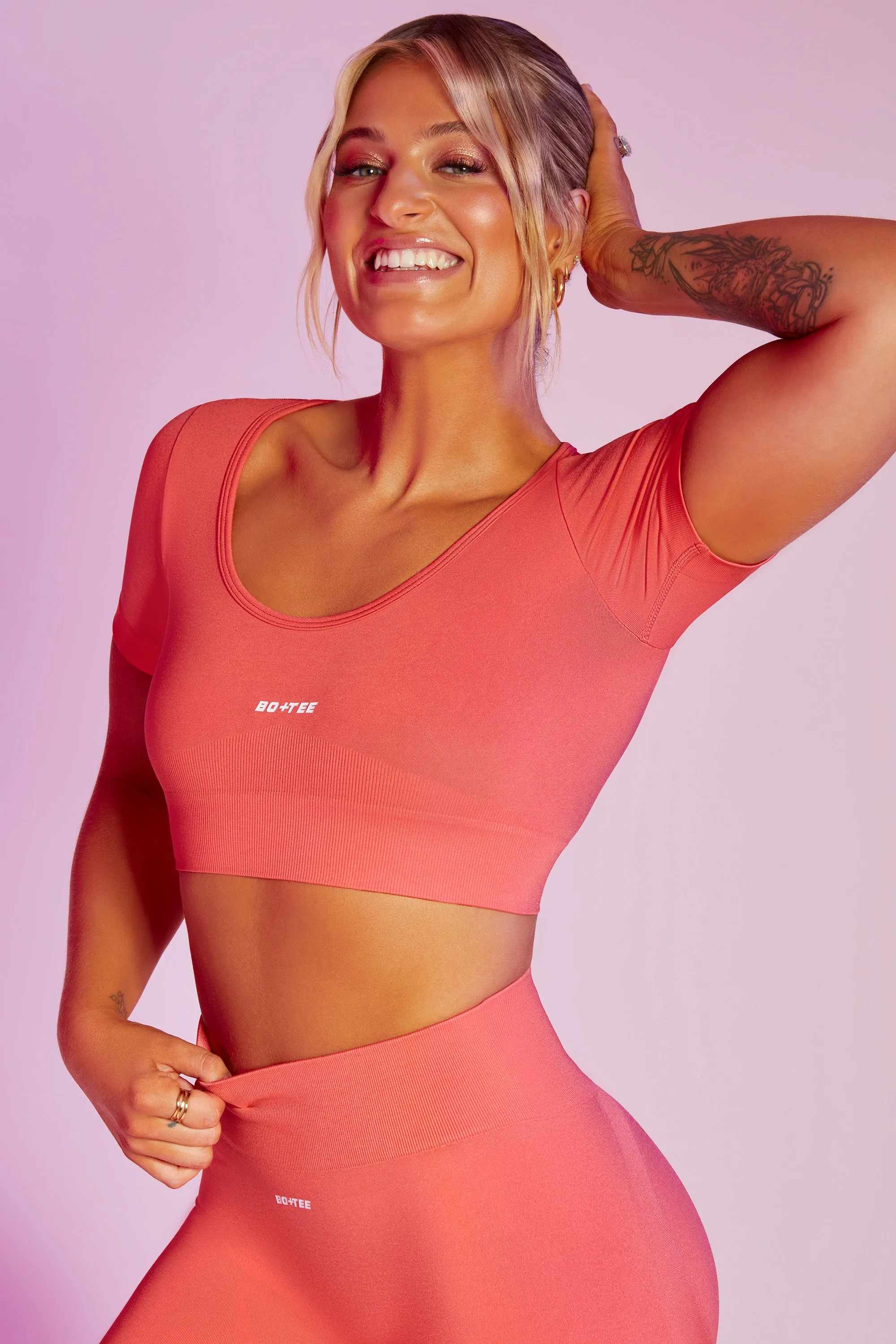 Mindset - Seamless Scoop Neck Crop Top in Coral sold by Bo + Tee product image thumbnail 2