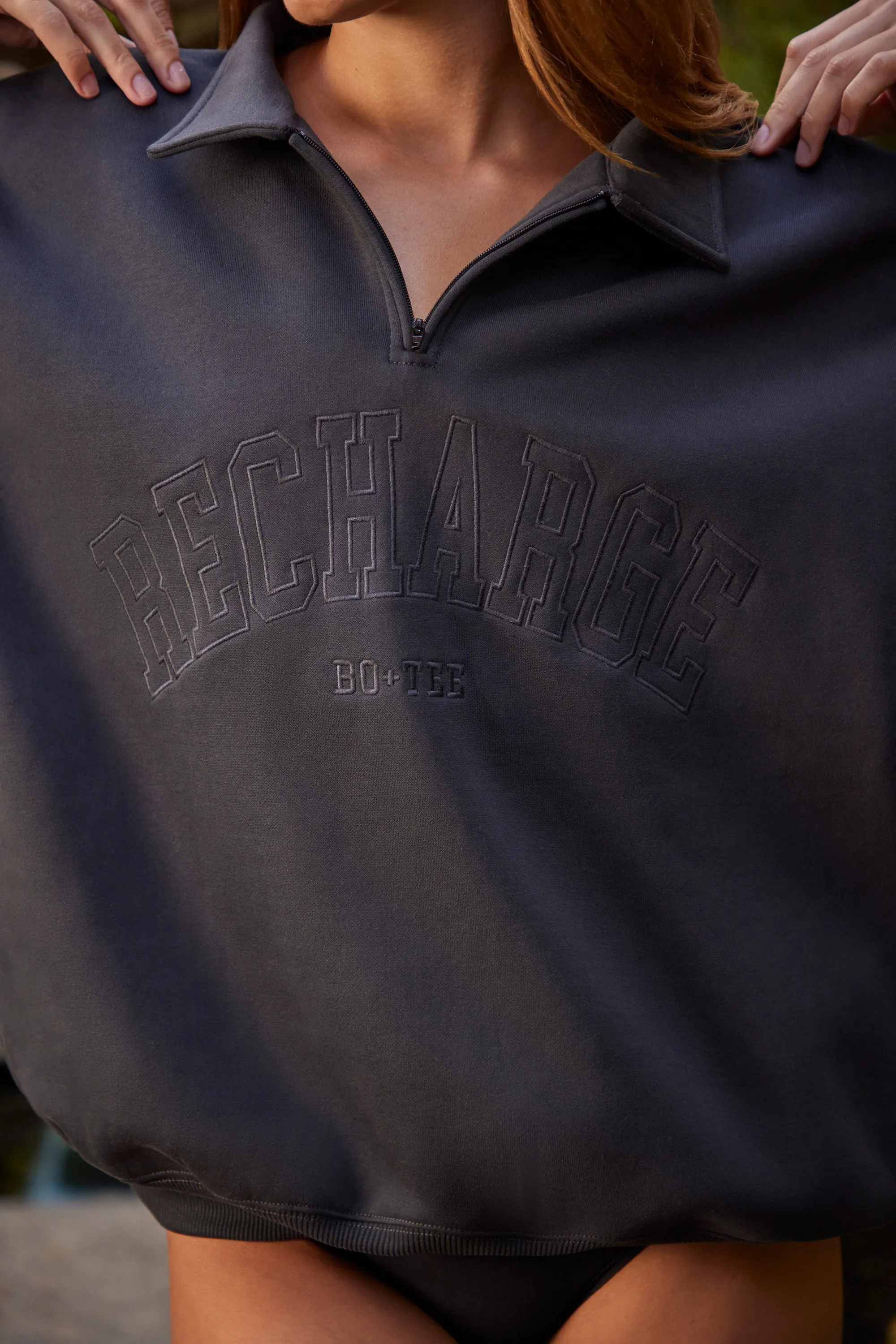 Recharge - Oversized Half Zip Sweatshirt in Black sold by Bo + Tee product image thumbnail 5