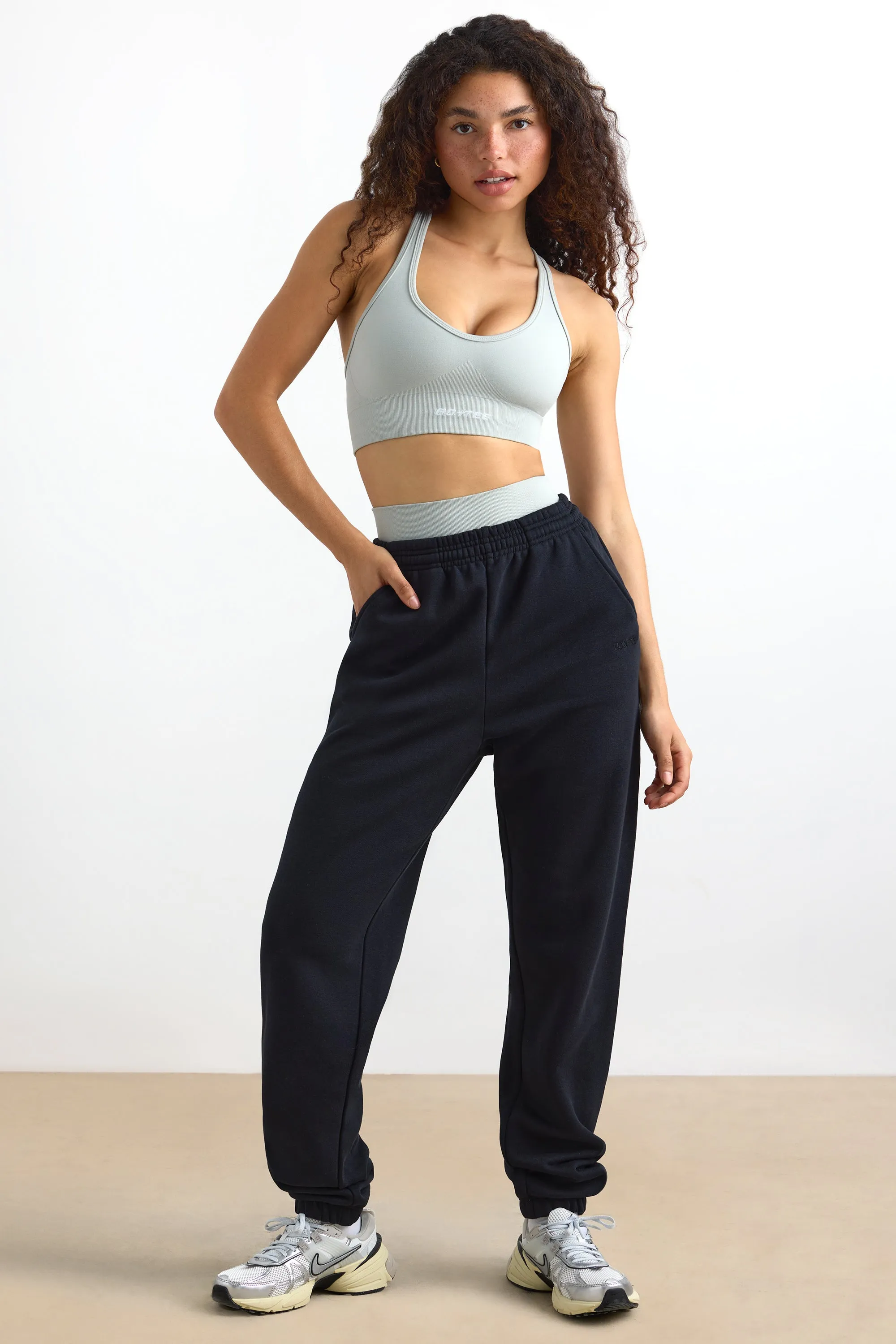 Petite Mid-Rise Joggers in Black sold by Bo + Tee