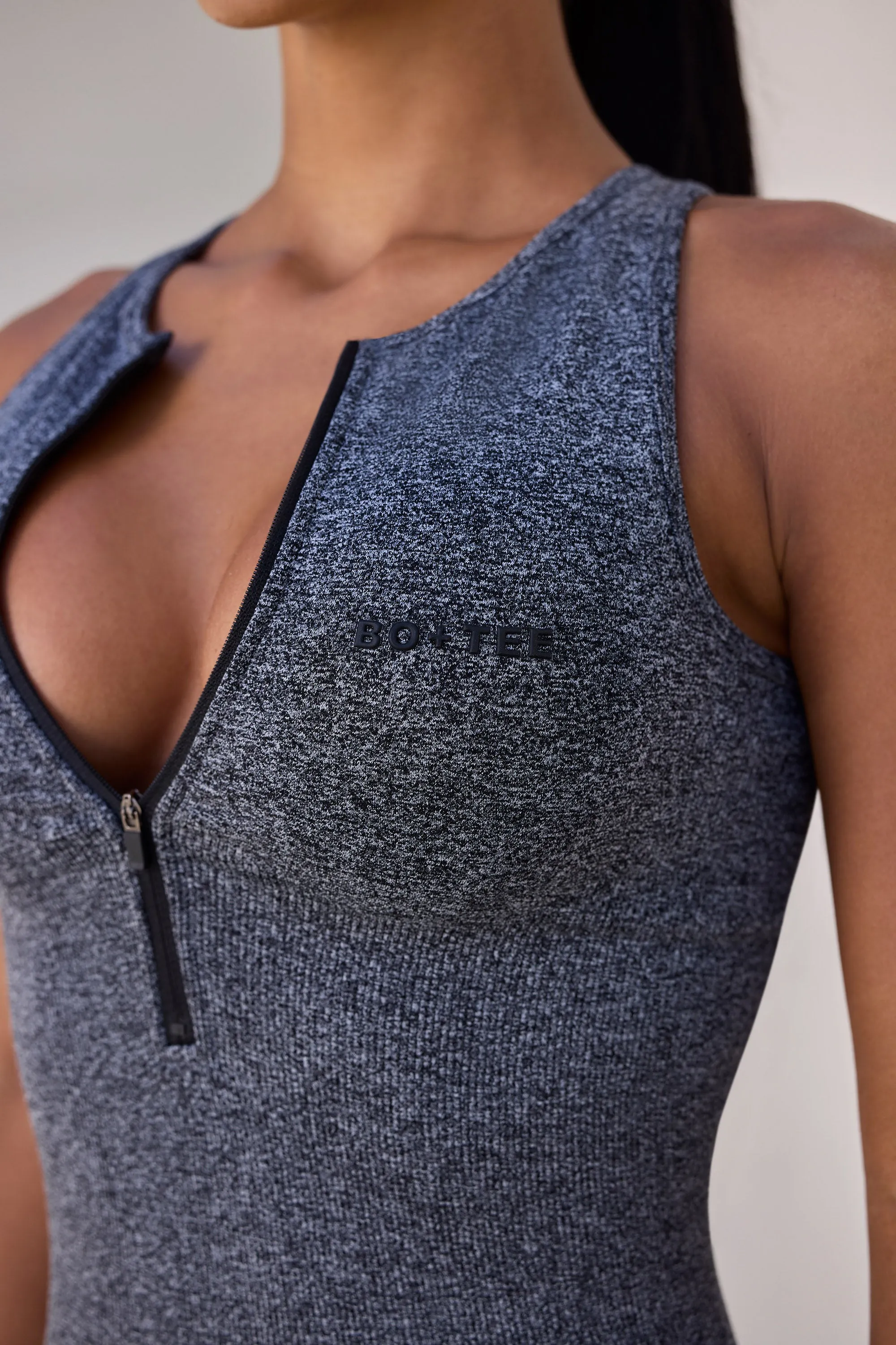 Velocity - Petite Super Sculpt Seamless Zip Up Full Length Unitard in Marl Black sold by Bo + Tee product image thumbnail 5