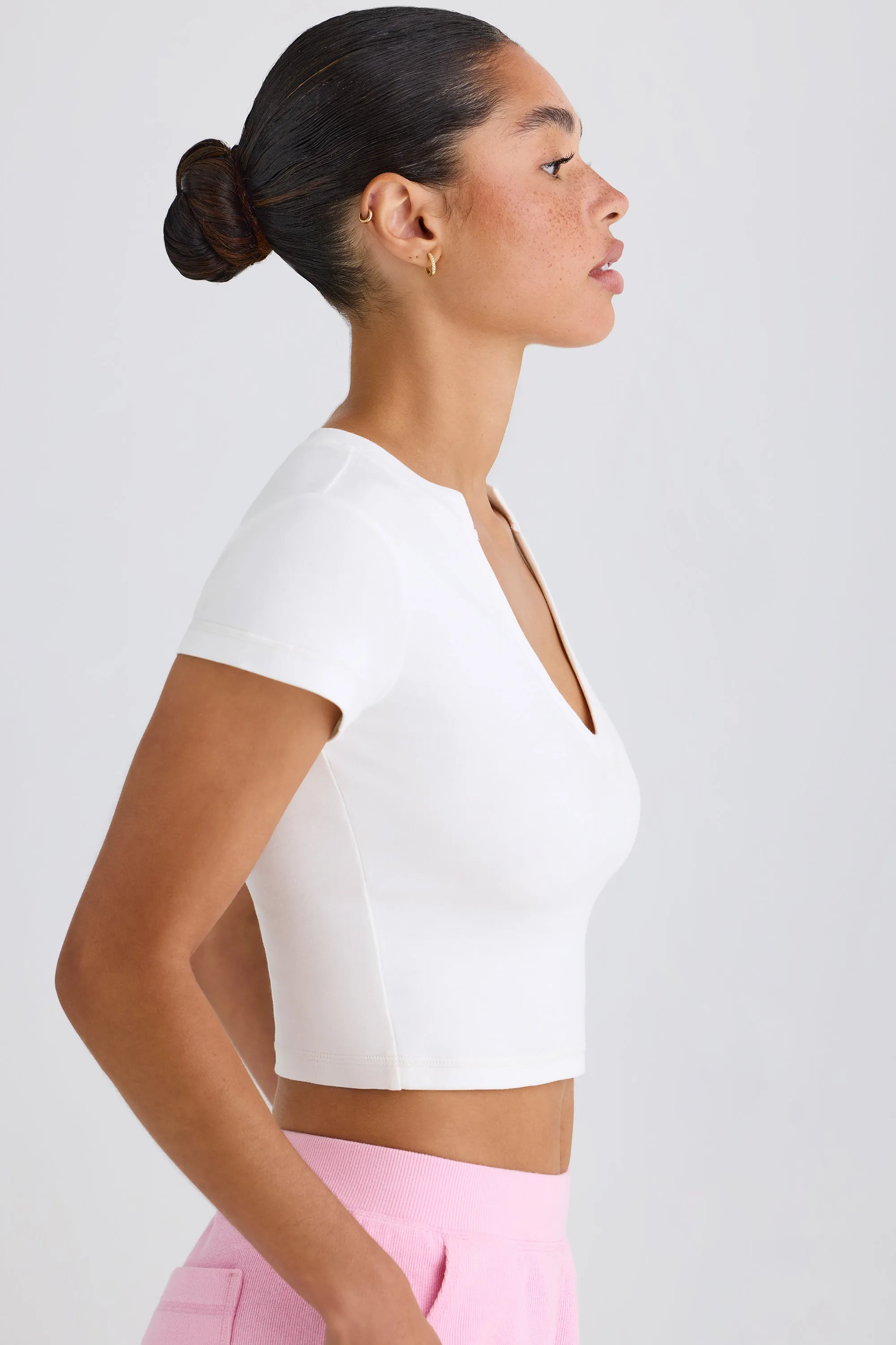 Stretch Cotton Jersey Graphic Print Cropped T-Shirt in White sold by Bo + Tee product image thumbnail 2