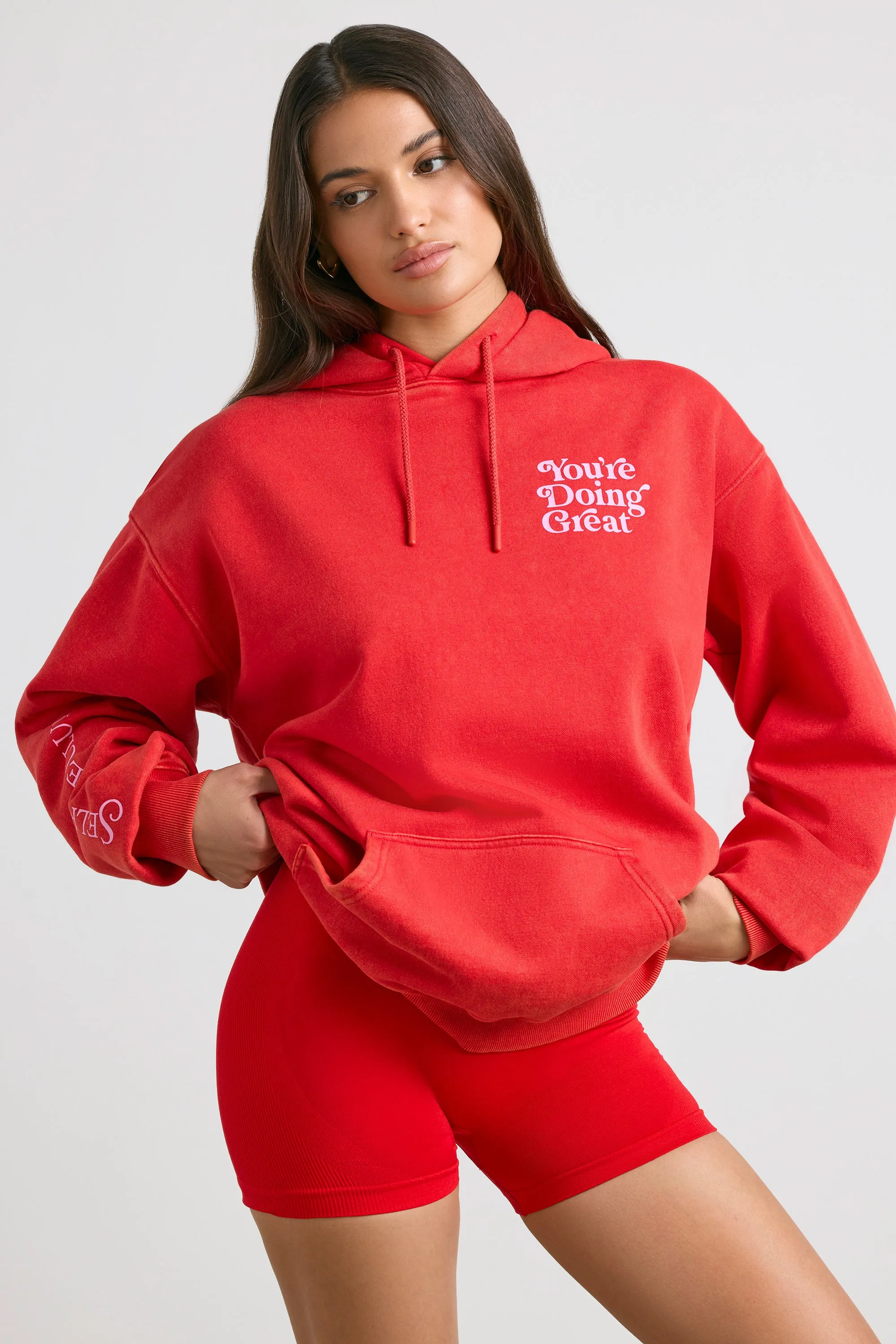 Soft Cotton Jersey Oversized Hoodie in Red sold by Bo + Tee product image thumbnail 3
