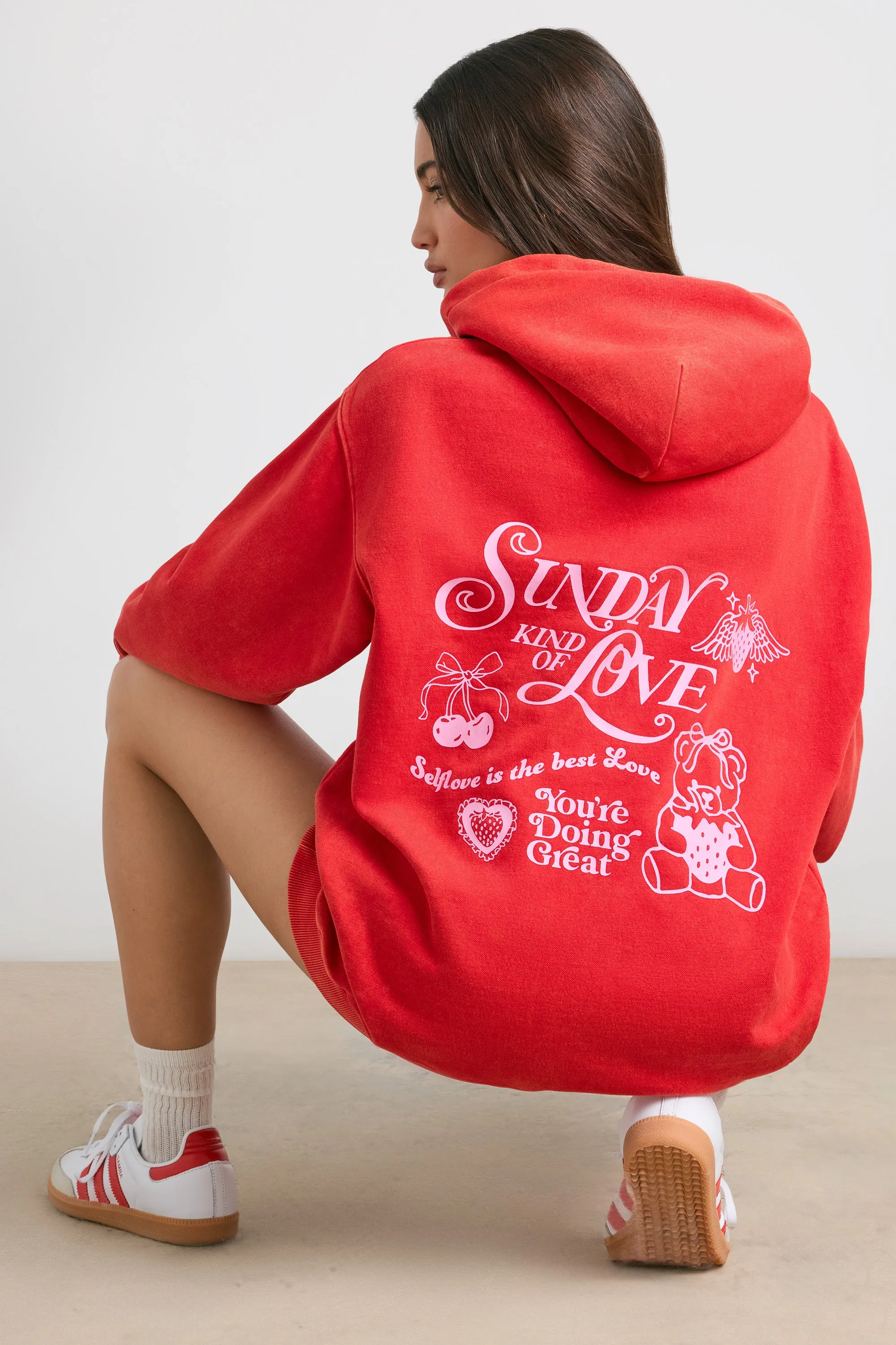 Soft Cotton Jersey Oversized Hoodie in Red sold by Bo + Tee