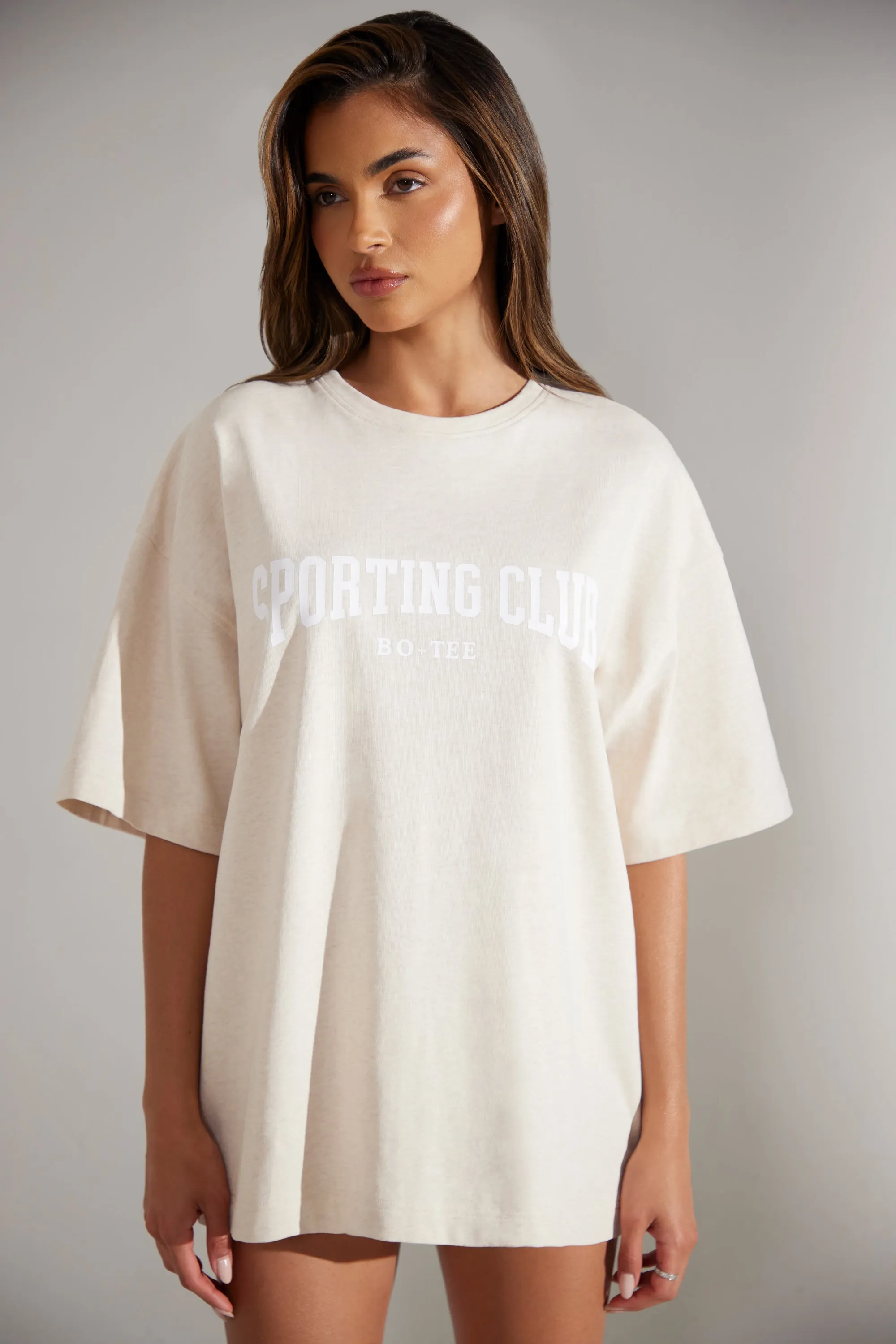 Society - Oversized Short Sleeve T-shirt in Heather Oat sold by Bo + Tee