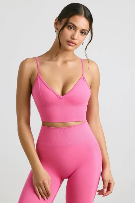 Exclusive - V-Neck Define Luxe Sports Bra in Hot Pink sold by Bo + Tee