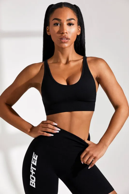 Strength - Plunge Neckline Sports Bra in Black sold by Bo + Tee