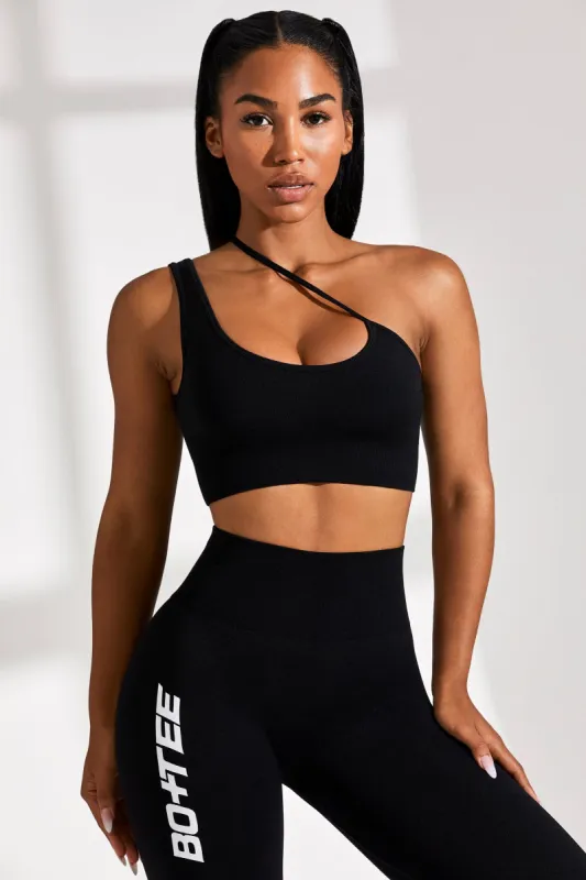 Evolve - Asymmetric Seamless Crop Top in Black sold by Bo + Tee