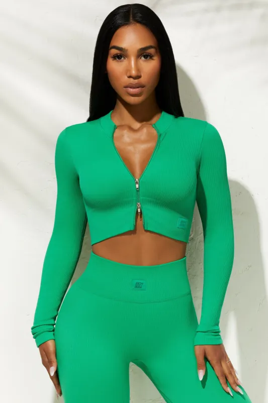 All The Way - Long Sleeve Zip Crop Top in Green sold by Bo + Tee