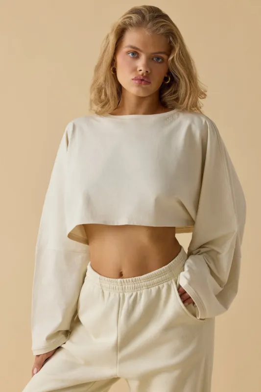 Calm - Oversized Long Sleeve Crop Top in Bone sold by Bo + Tee