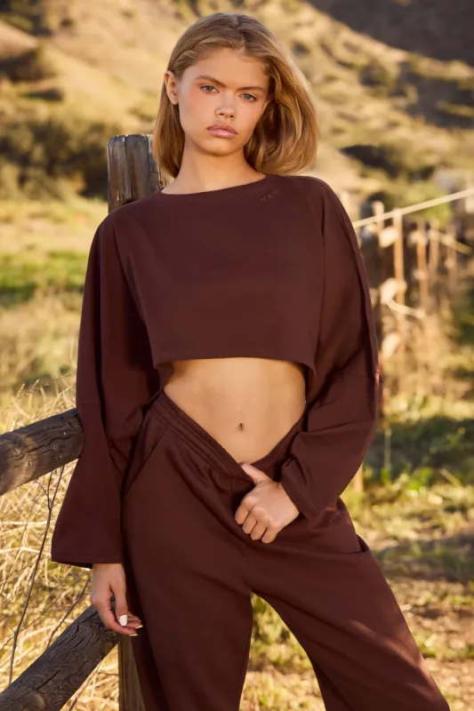 Calm - Oversized Long Sleeve Crop Top in Mahogany sold by Bo + Tee