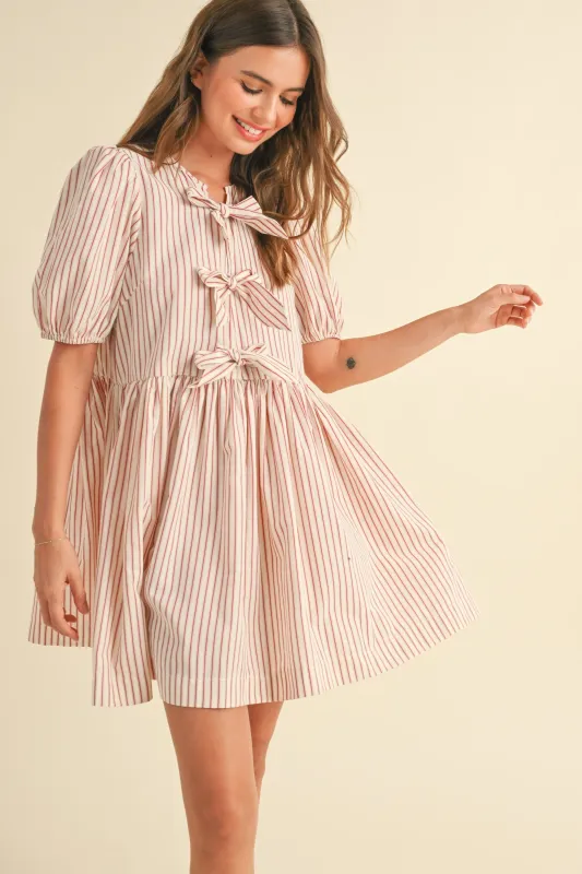 Cute Bow Tie Front Striped Mini Dress sold by Evercado
