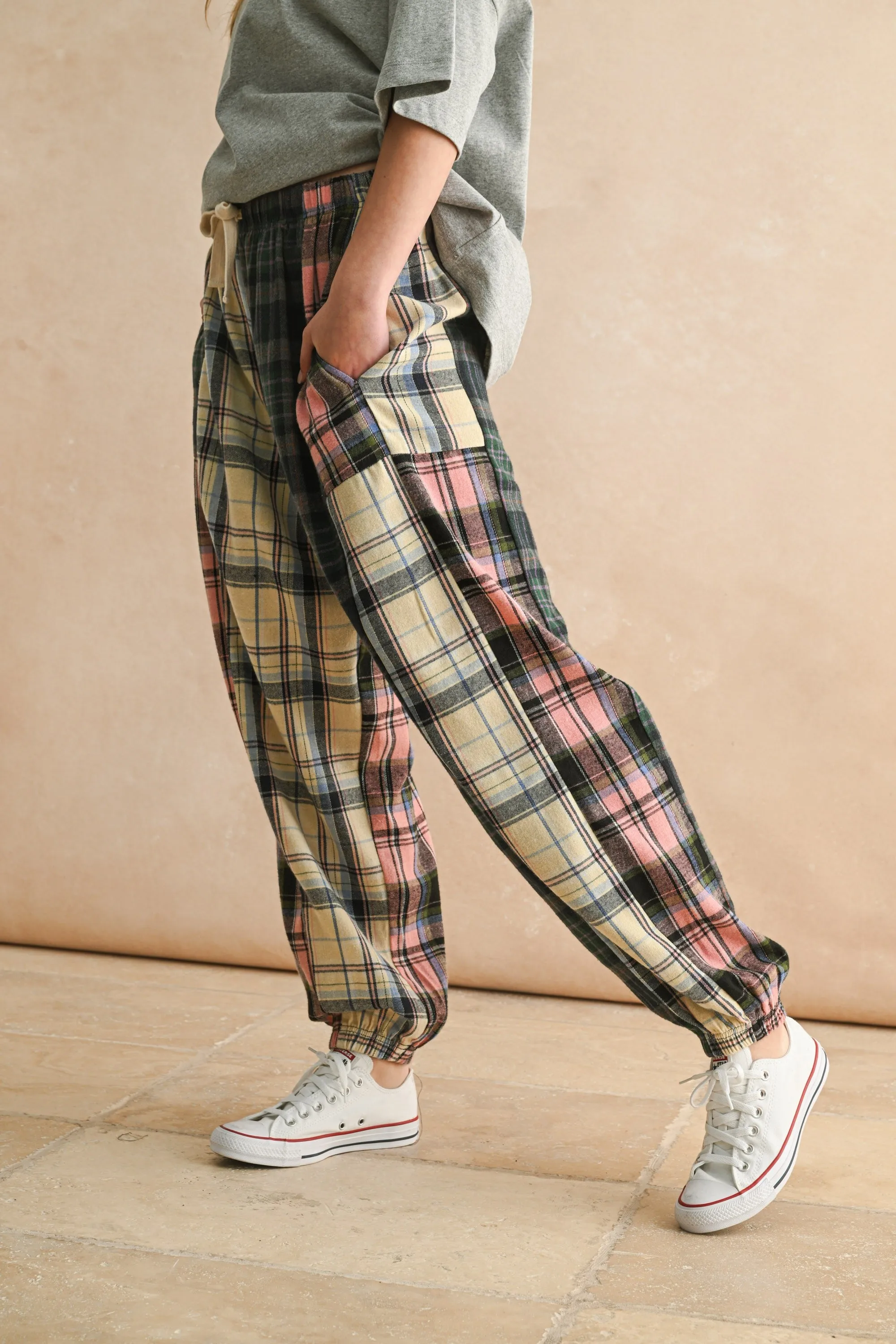 Mixed Plaid Patchwork Relaxed Pants sold by Evercado product image thumbnail 4