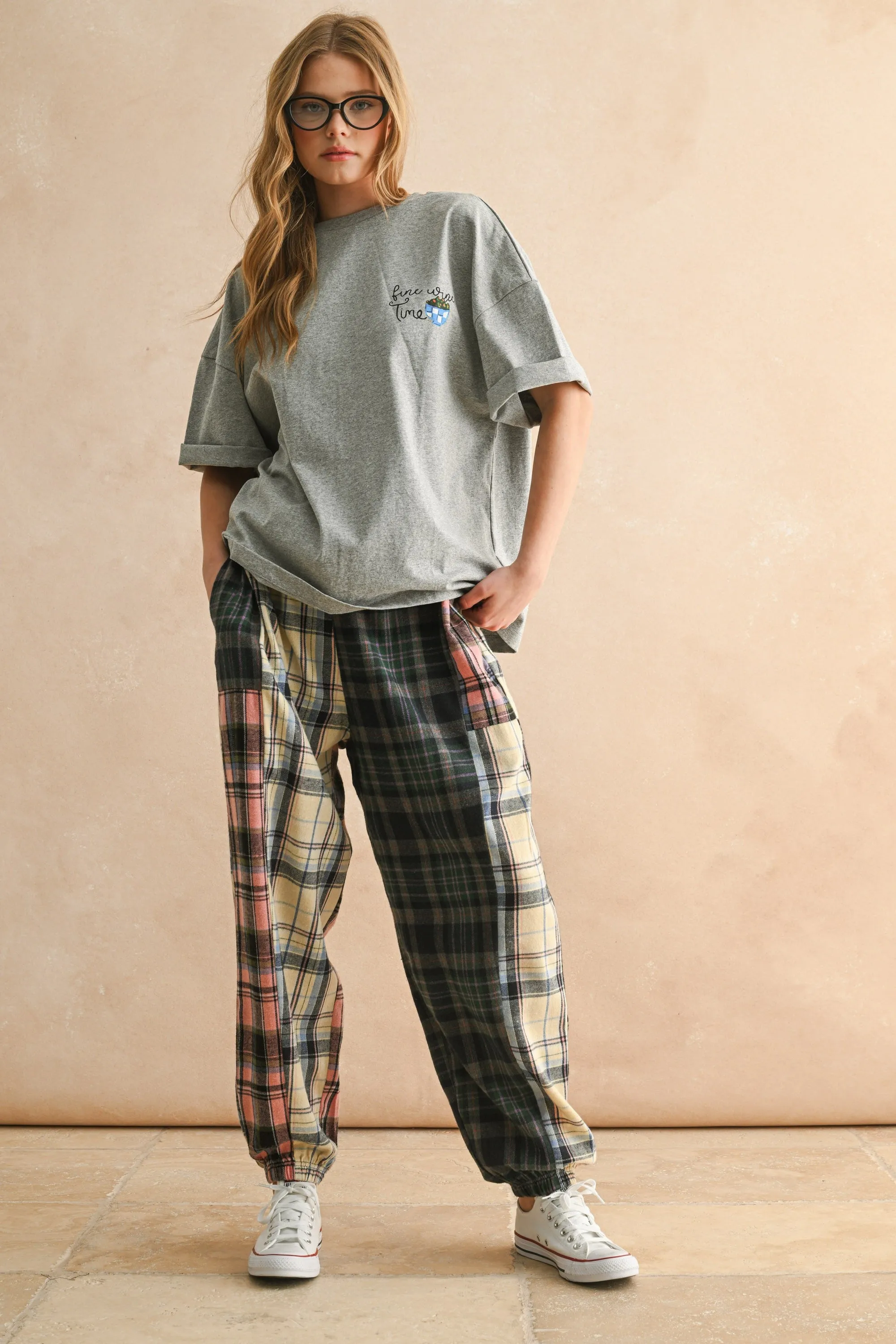 Mixed Plaid Patchwork Relaxed Pants sold by Evercado product image thumbnail 2