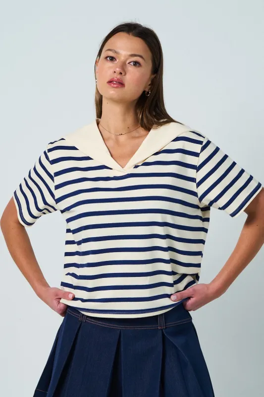 Sailor Collar Striped Comfy Top sold by Evercado