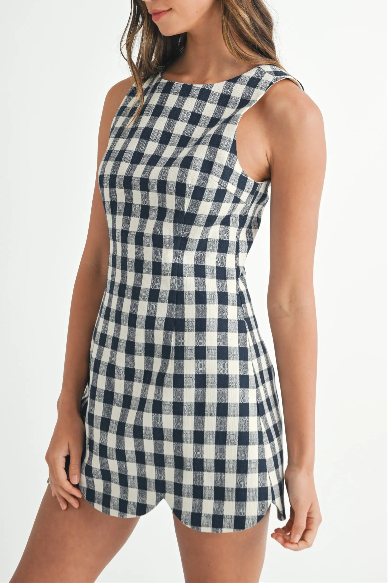 Gingham Scallop-Hem Mini Dress sold by Evercado product image thumbnail 4