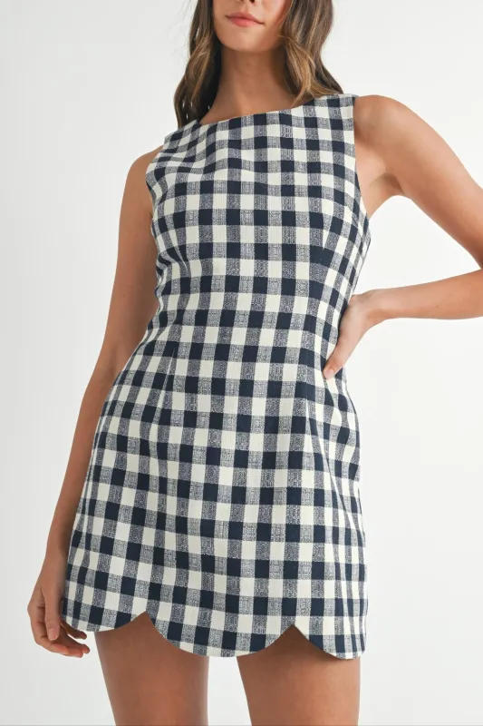 Gingham Scallop-Hem Mini Dress sold by Evercado