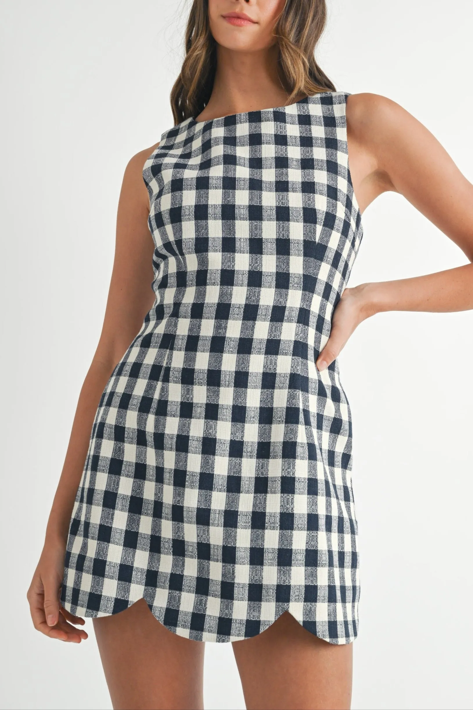 Gingham Scallop-Hem Mini Dress sold by Evercado