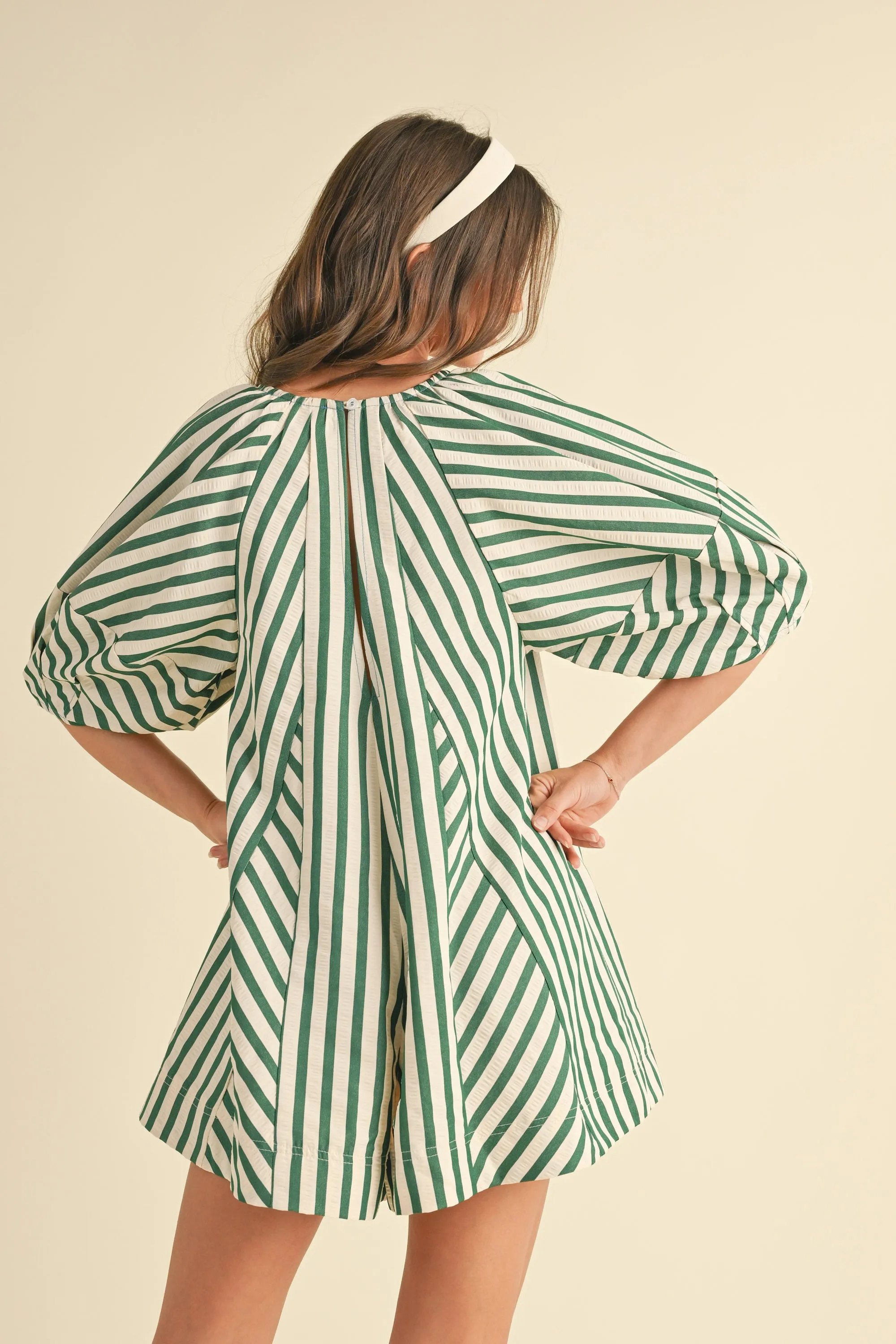 Free Stripe Puff Sleeve Relaxed Fit Romper sold by Evercado product image thumbnail 5