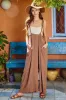 Boho Wide Leg Textured Suspender Pants sold by Evercado