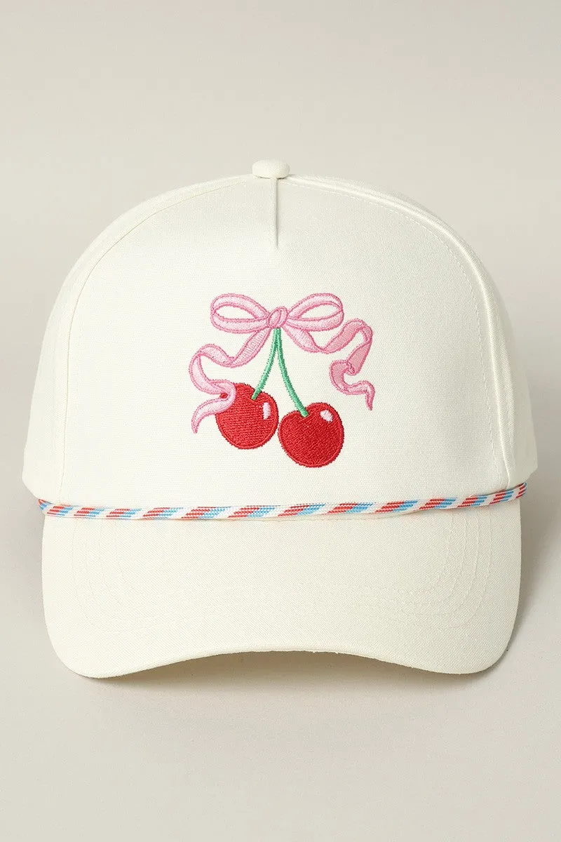 Cherry Ribbon Embroidery Trucker Hat sold by Evercado