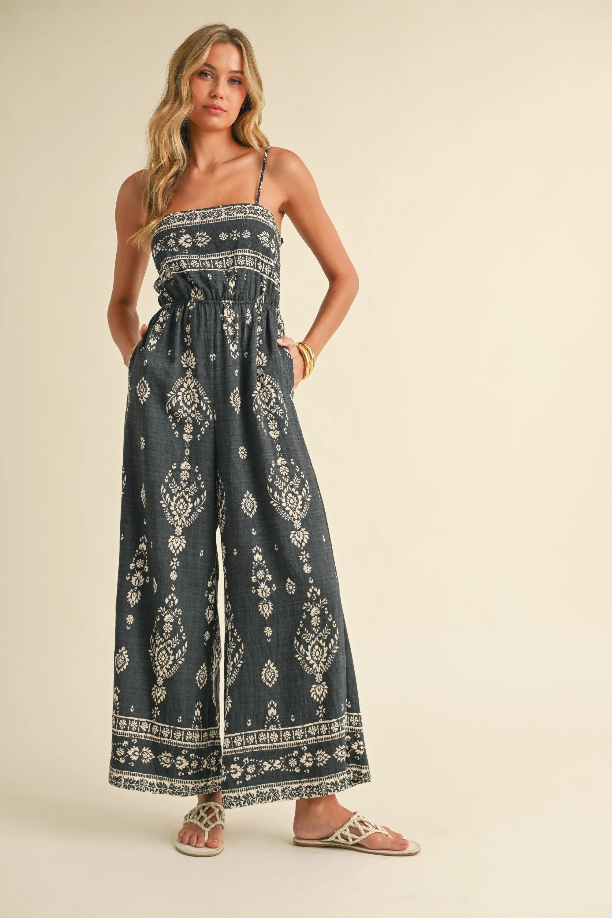 Boho Printed Wide-Leg Jumpsuit sold by Evercado
