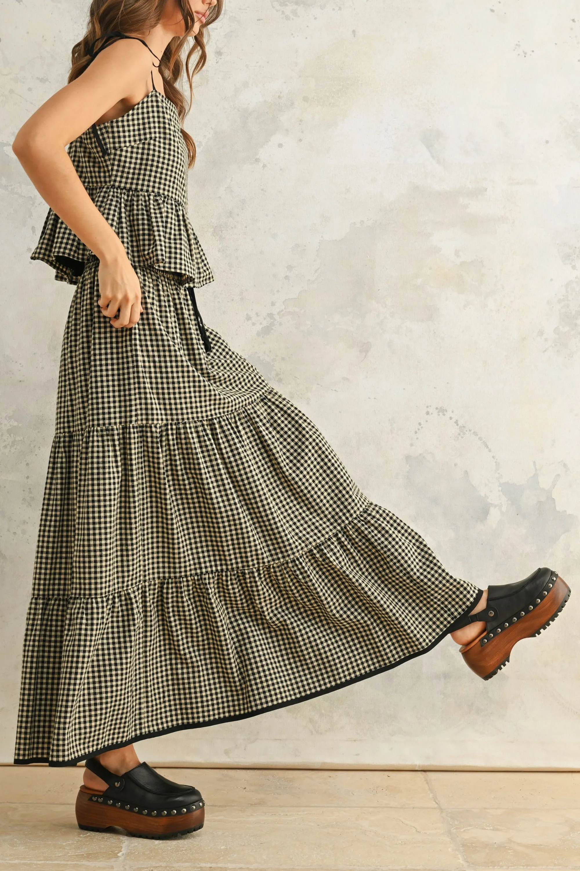 Gingham Tiered Maxi Cotton Skirt sold by Evercado product image thumbnail 2